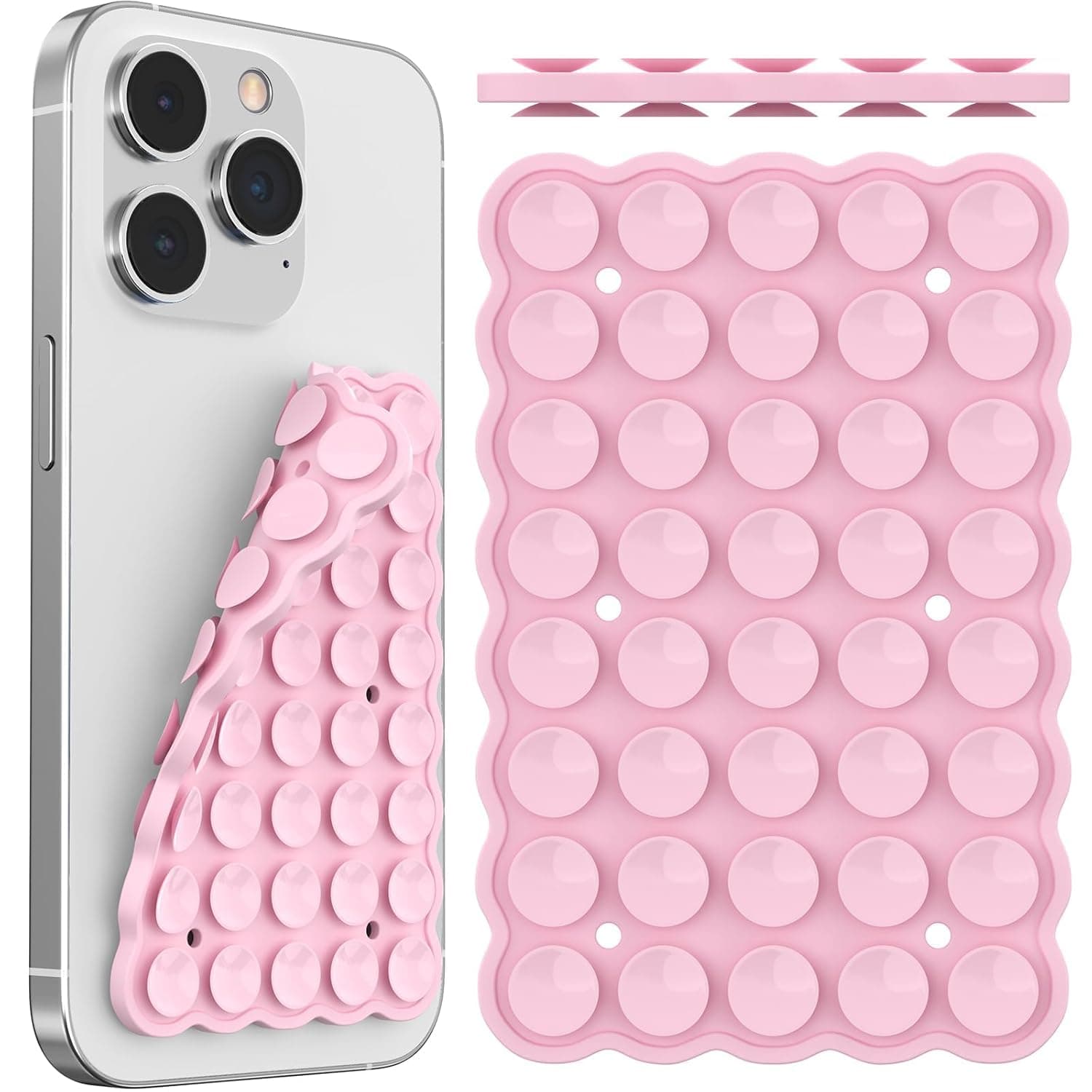 حامل موبايل بقاعدة لاصقة من السيليكون، حامل موبايل مزدوج الجوانب، ملحق حر اليدين لفيديوهات تيك توك وصور السيلفي ومدونات الفيديو، حامل مراة قابل لاعادة الاستخدام لايفون واندرويد (زهري فاتح)