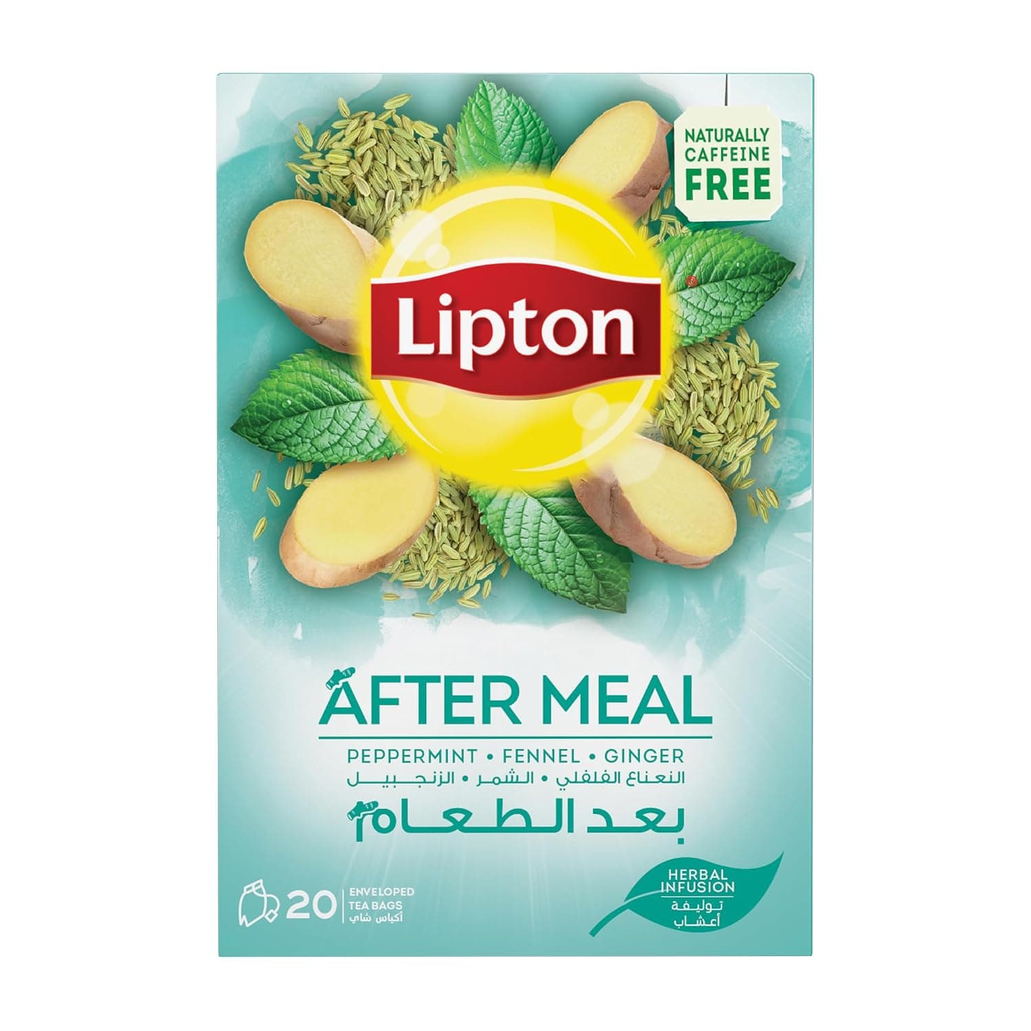 Lipton Tea Herbal Infusion, After Meal, 20 Lipton Tea Bags, Naturally Caffeine Free, a Moment to Digest, Tea Leaves Herbal Infusion with Ginger, Peppermint, Spearmint and Fennel