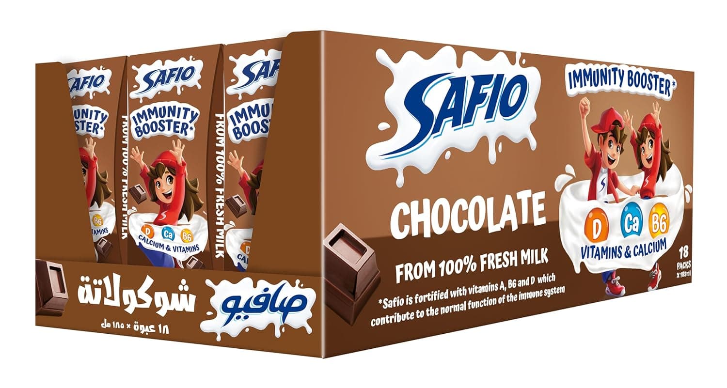 Safio UHT Chocolate Flavour Milk 185 ml, Pack of 18