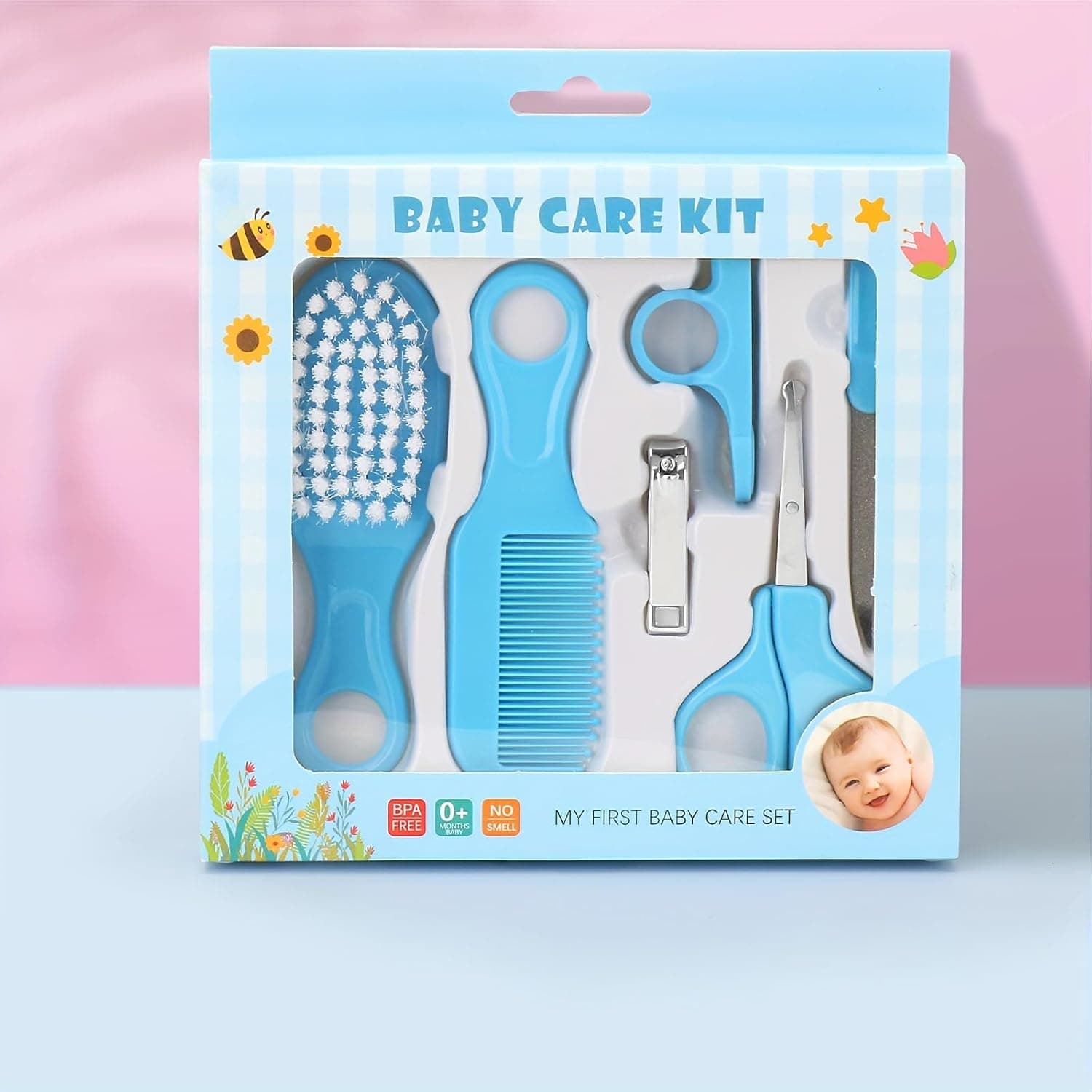 6Pcs Newborn Daily Care Kit, Baby Nail Hair Trimming Grooming Set with Comb for Newborn Home Use (Blue)