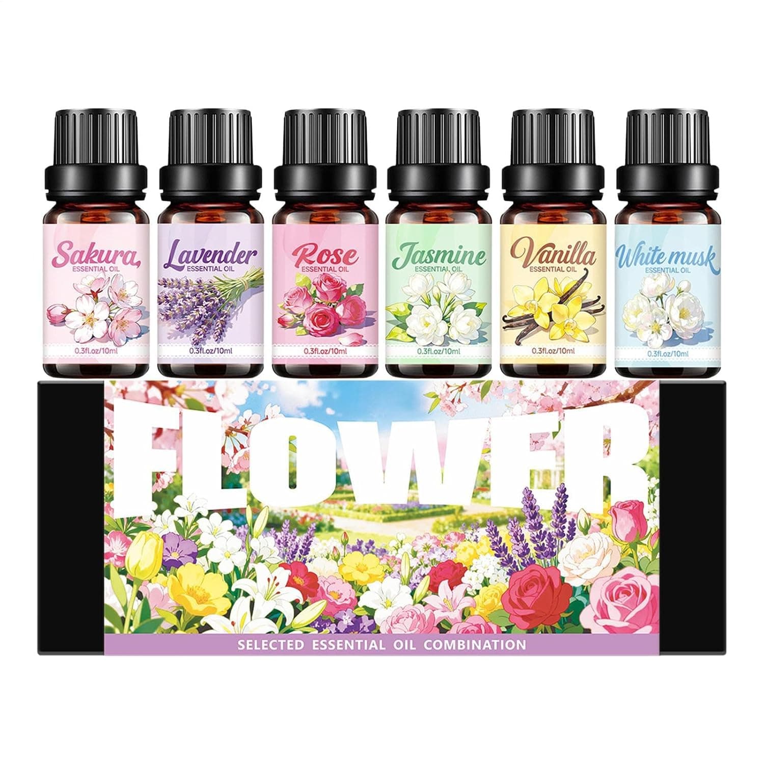 Flower Fragrance Oil 6 Pieces Uplifting Calming | 10ml Floral Oil for Diffuser for Road Trip Humidifier Christmas Mother's Day Birthday Valentine's Day