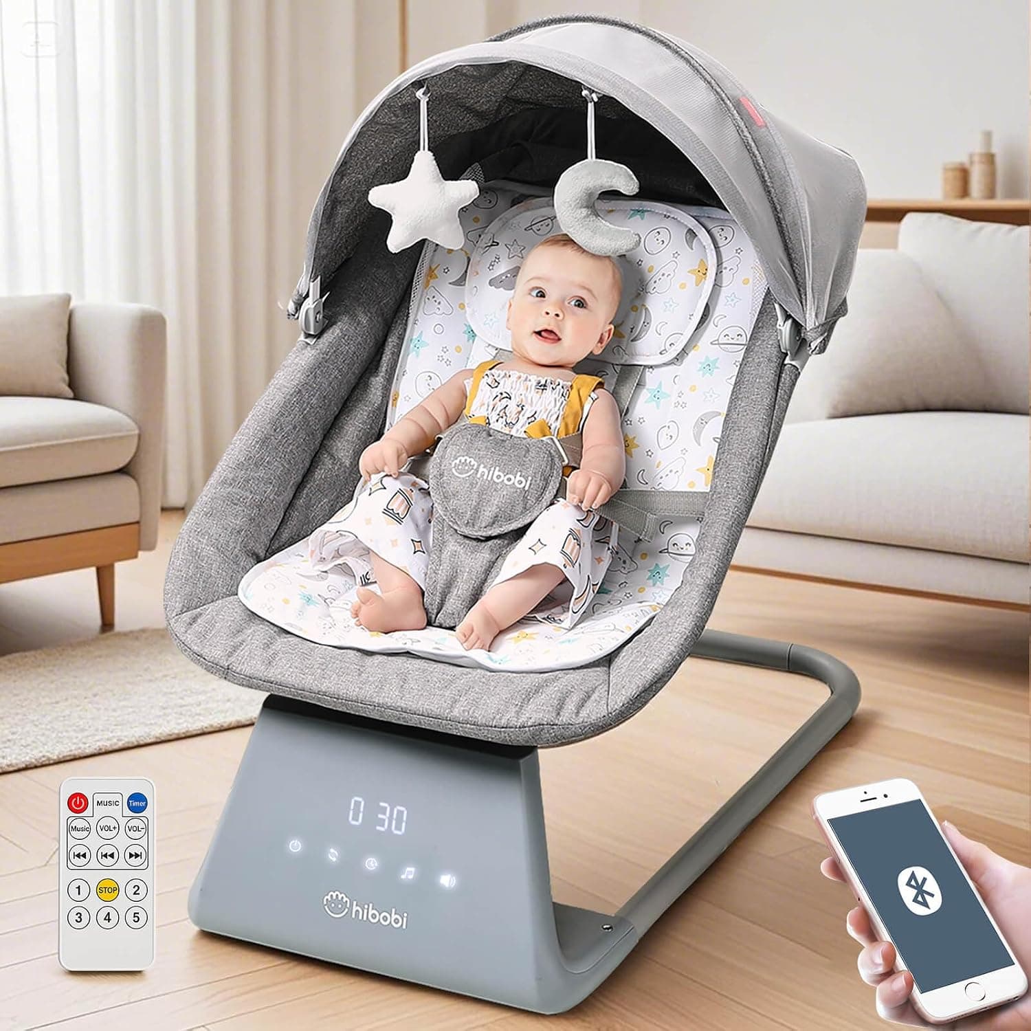 Electric Baby Rocker with Bluetooth and Remote – Spacious, 5-Speed Swing, Music & Comfort, Foldable & Safe for Indoor/Outdoor Use