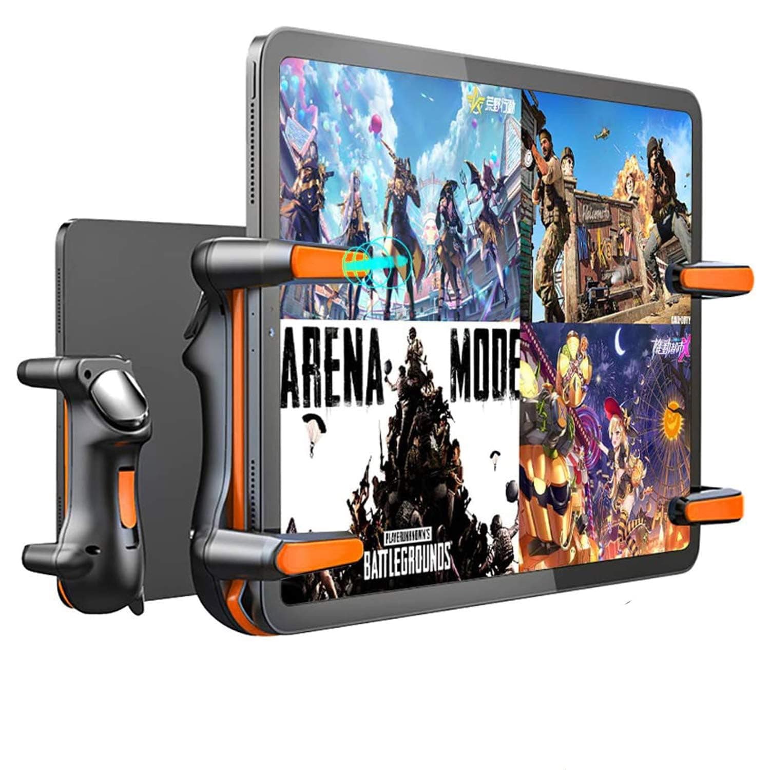 PUBG Game Controller Trigger with Rapid Fire, 6 Finger Gaming Grip, Gamepad Joystick, L1R1 L2R2 Buttons, Trigger Compatible with iPad, Tablet, Android, iOS, Orange