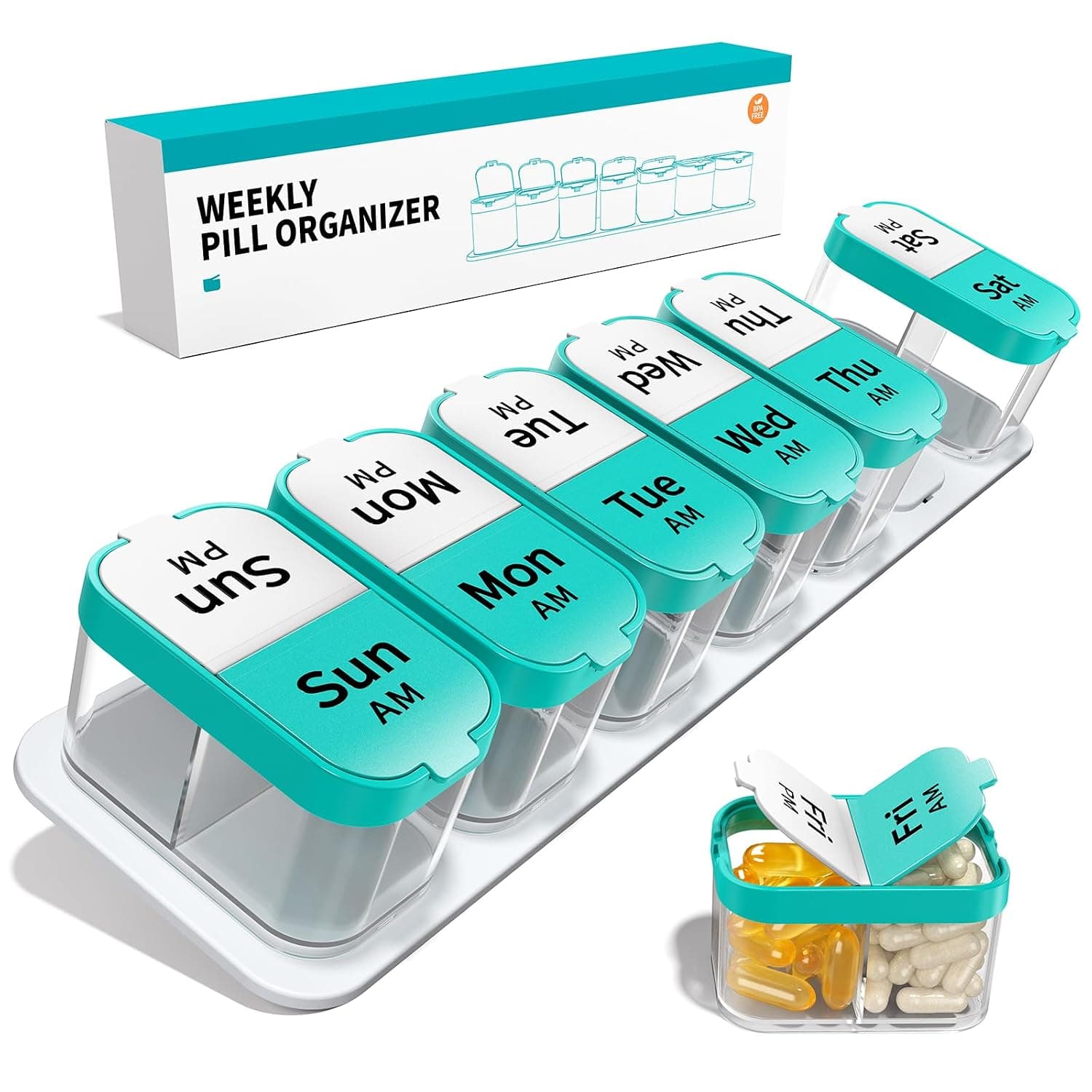 Large Weekly Pill Organizer 2 Times a Day for Vitamin, Medicine, Supplement | extra large capacity; large size; good quality; detachability; durability; easy to open and close; easy to use; practical