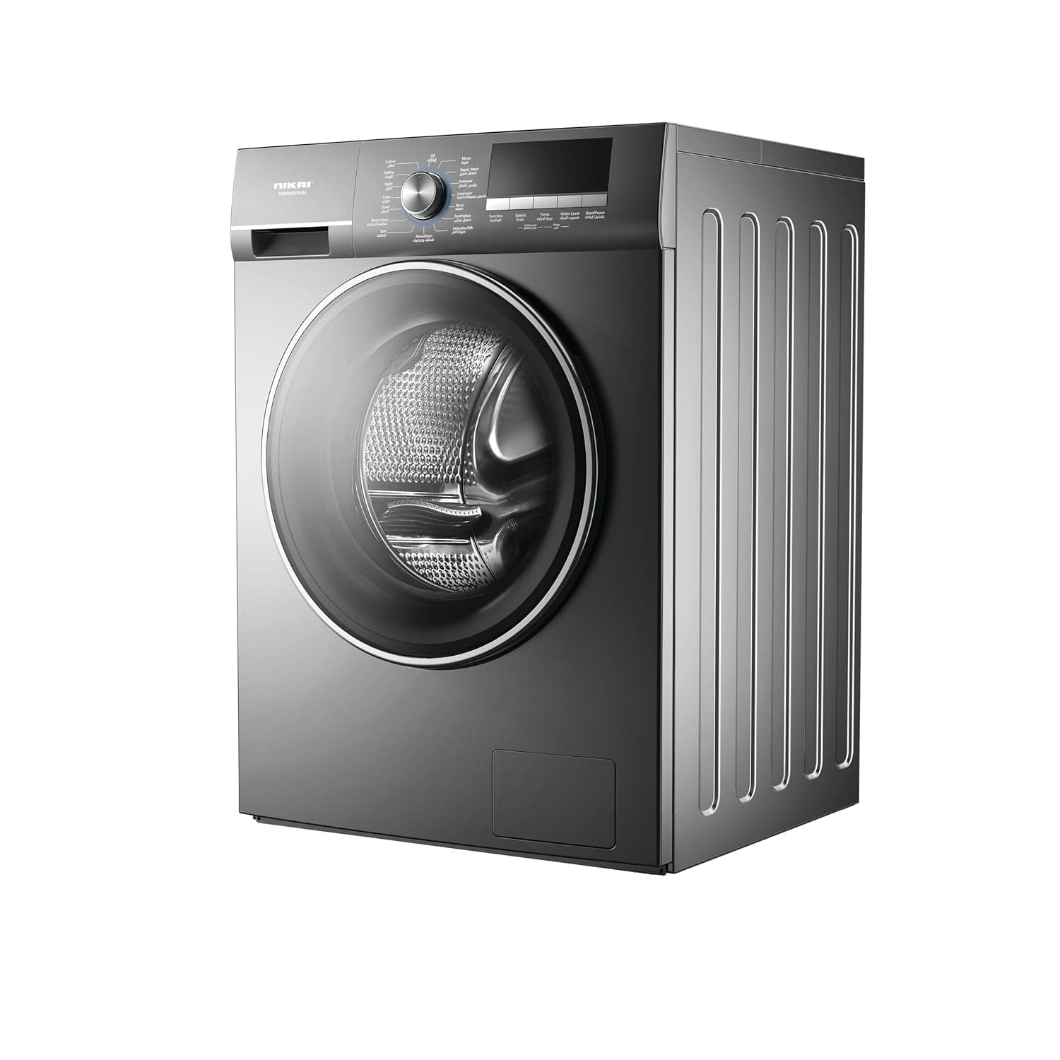 غسالة نيكاي NWM800FN24S بتحميل أمامي سعة 8 كيلوجرام باللون الفضي مع نظام فازي لوجيك وغسيل سريع وتشغيل صامت
