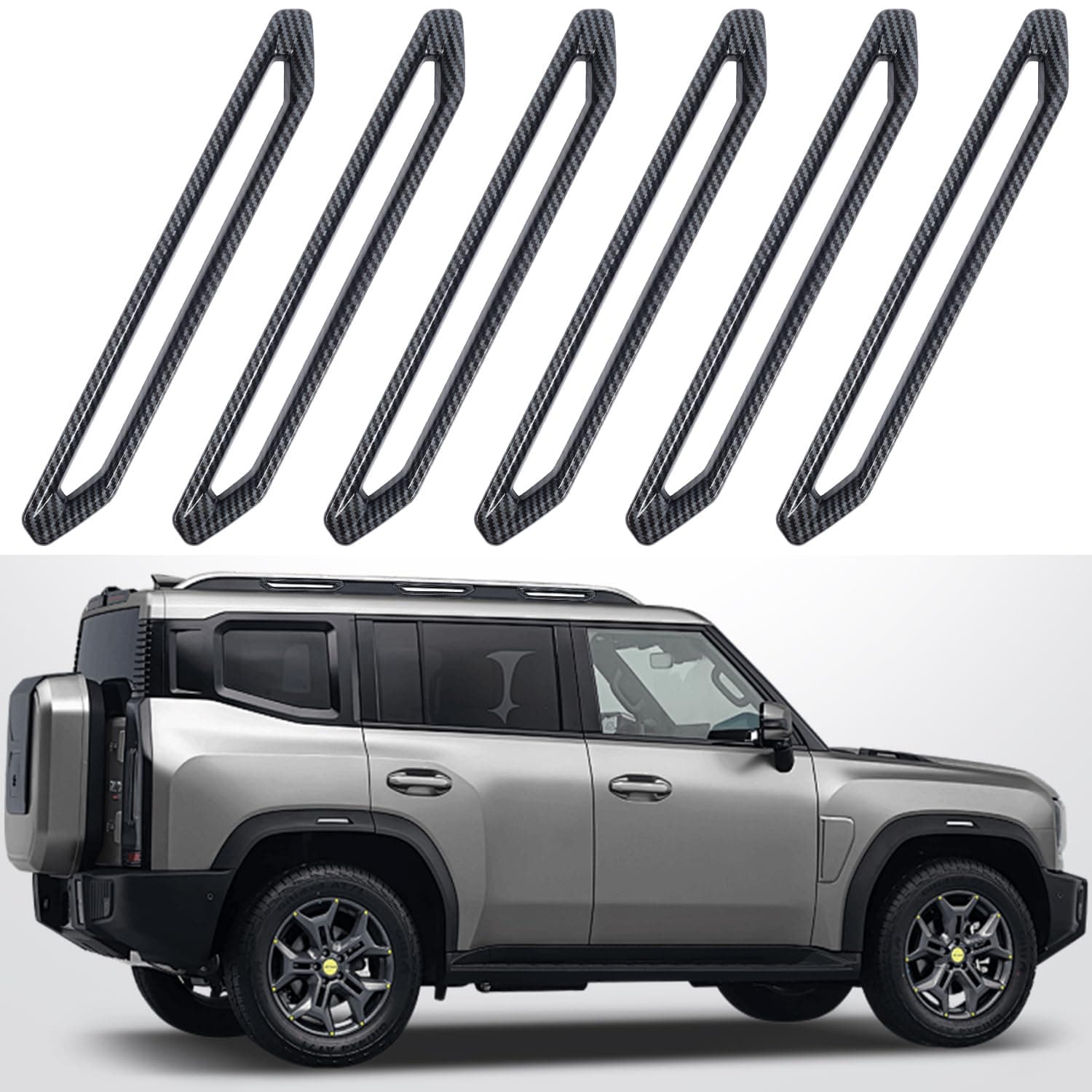 6PCS Carbon Fiber Style Roof Rack Decoration Cover Fit for Jetour T2 2024 2025 2026 Exterior Accessories Luggage Cargo Racks Decorative Strip Roof Decoration Protective Cover