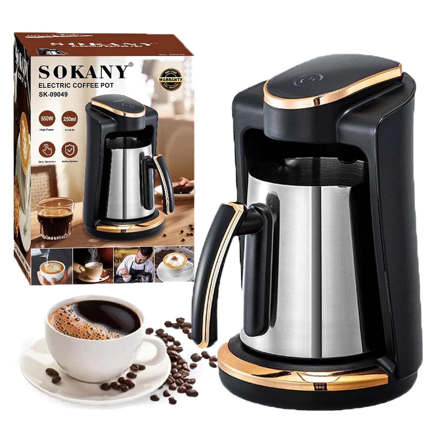 U HOOME Turkish Coffee Maker, Portable Electric Turkish Coffee Maker, Automatic Small Coffee Machine with Brewing Detection Sensor, Smart One-Click Power Button, UK Plug