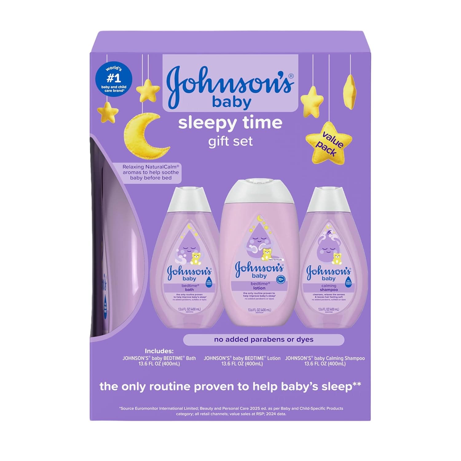 Johnson's Sleepy Time Bedtime Baby Gift Set with Relaxing NaturalCalm Aromas, Bedtime Baby Bath Shampoo, Wash & Lotion Essentials, Hypoallergenic & Paraben-Free, 4 Items