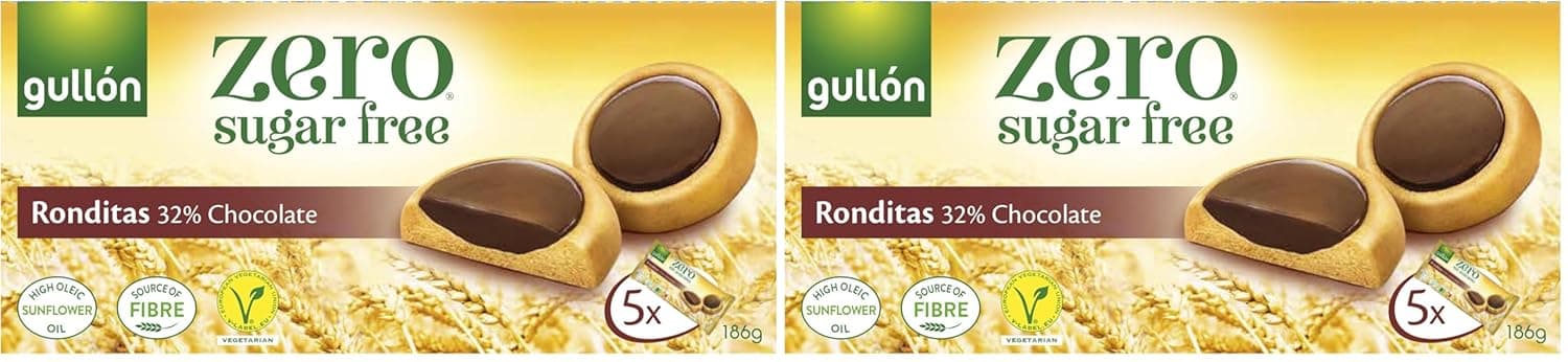 Gullon ZERO Sugar Free RONDIAT CHOCOLATE Biscuits 186G (Pack of 2)