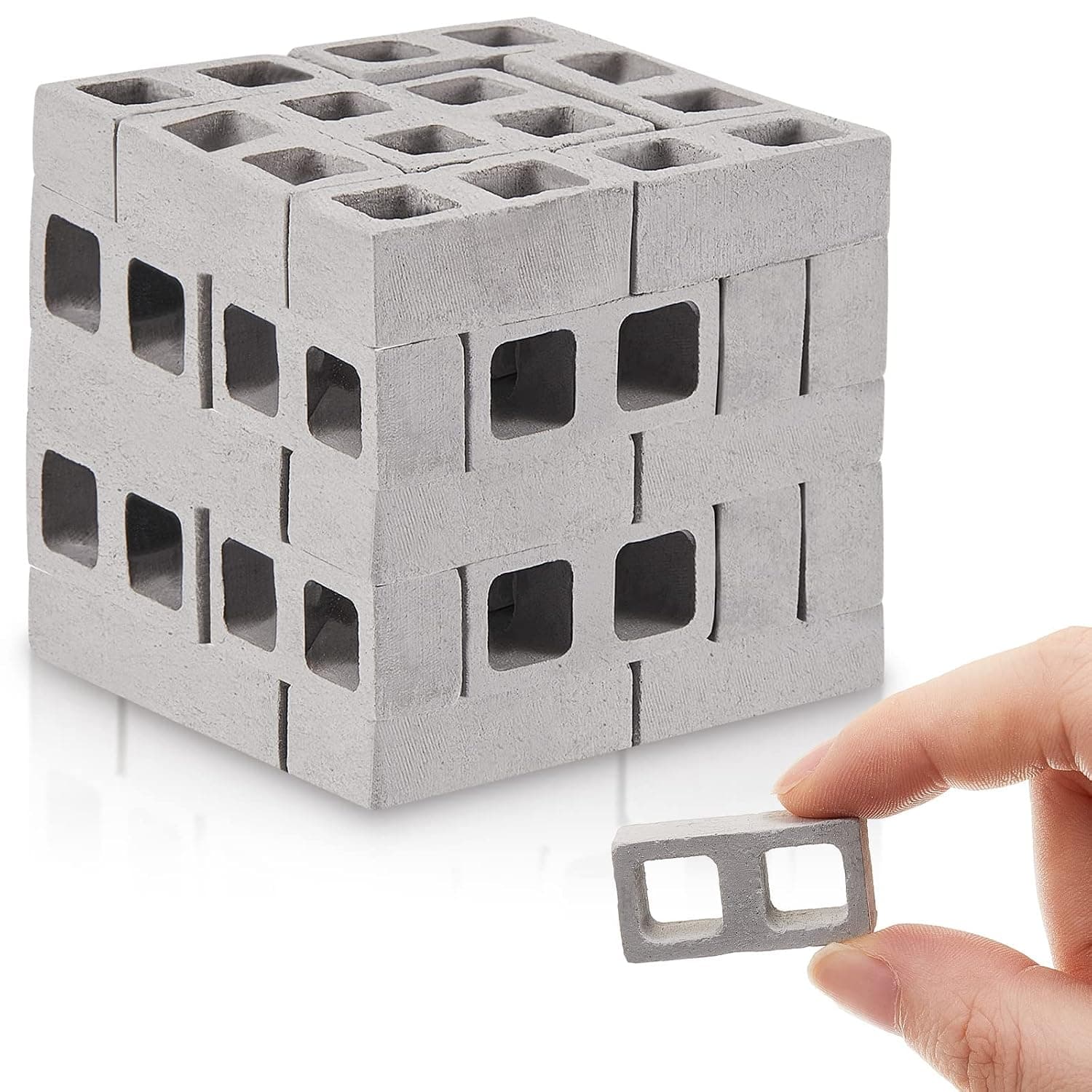 Deekin 24 Pcs Mini Cinder Blocks 1/12 Scale Mini Bricks Miniature Cinder Blocks Concrete Tiny Building for Tiny Bricks Dollhouse Accessories DIY Construction Office Desk Toys Supplies(Gray)