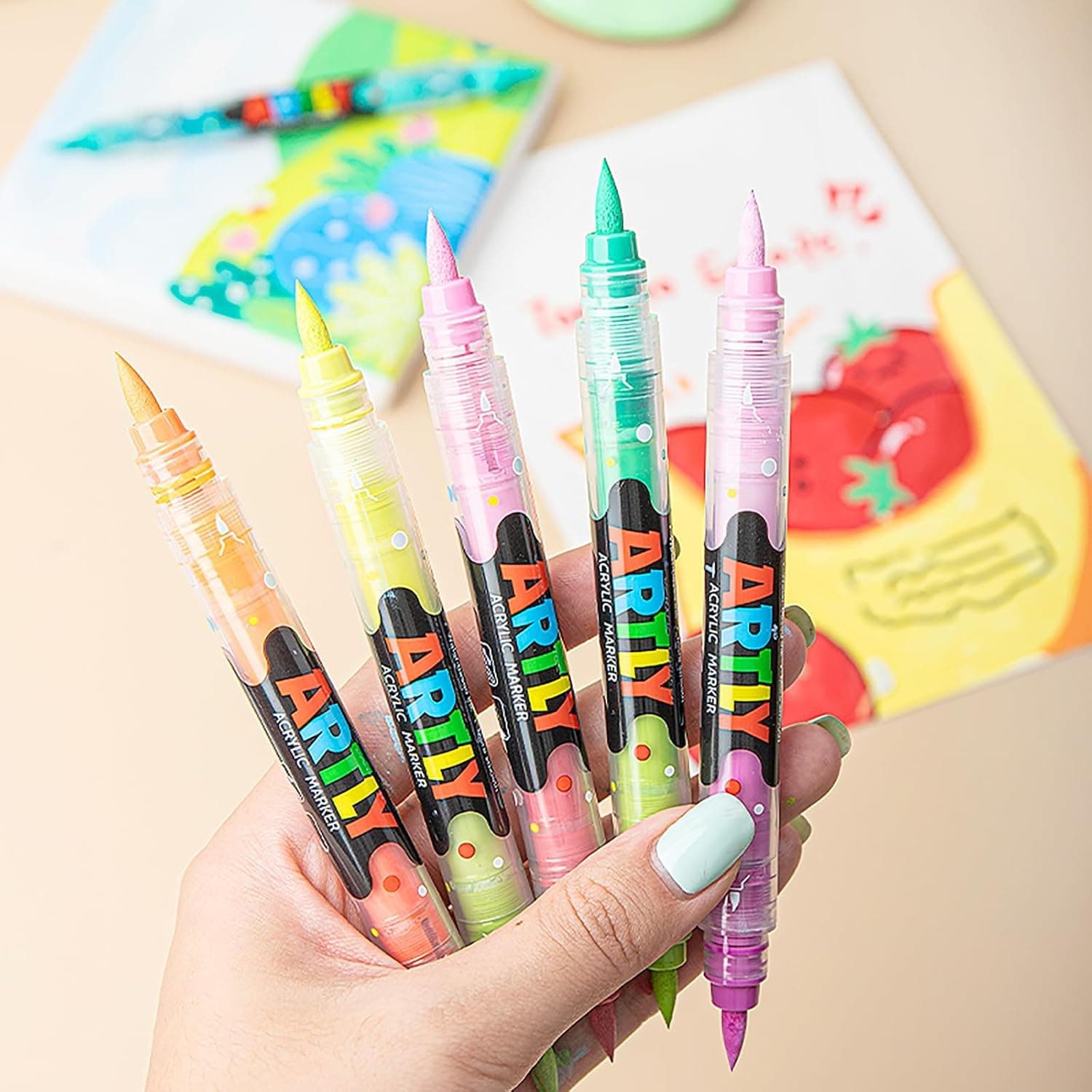24 Colors Dual-Tip Paint Markers, for Rock Painting & Art Supplies, Permanent Acrylic Pens with Fine & Brush Tips, Waterproof, Vibrant Colors for DIY Crafts, Kids & Adults