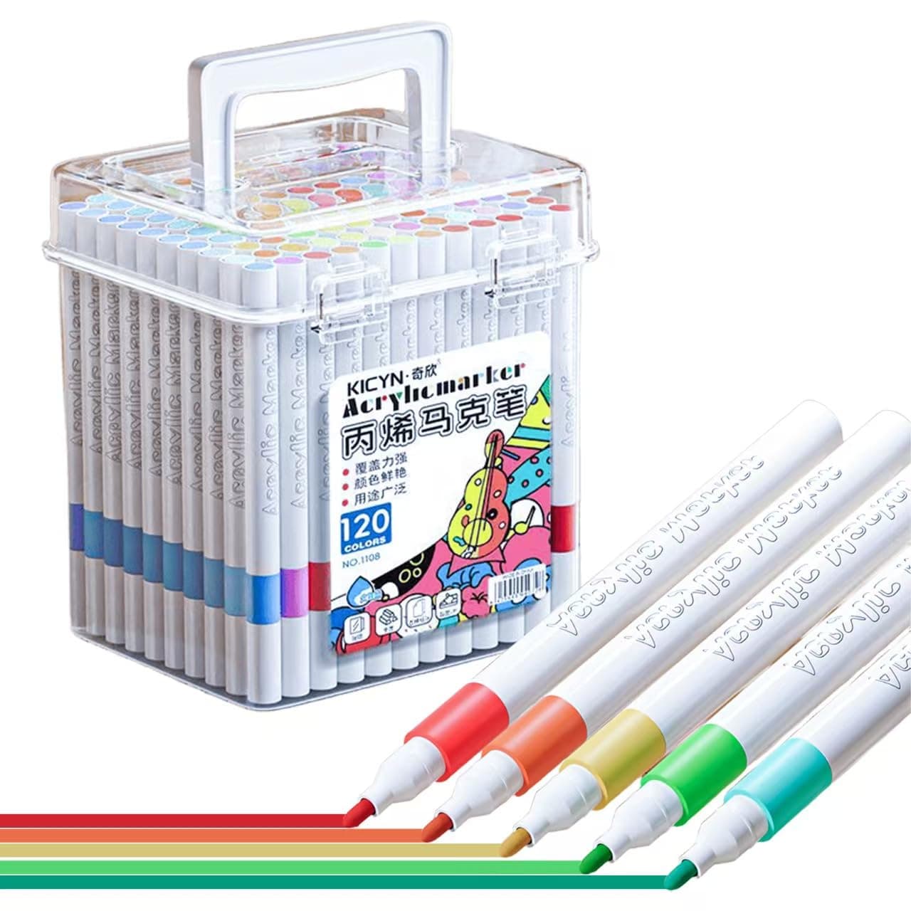 Acrylic Markers Set, 120 Colours, Non-Fading Art Markers with Storage Case, Ideal for Children and Students