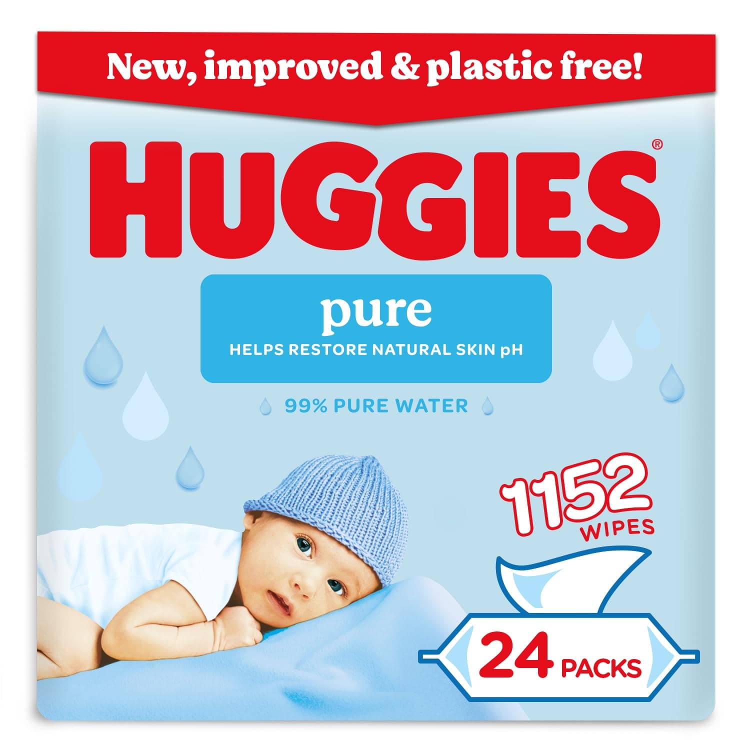 Huggies Pure Plastic Free Baby Wipes, 24 Pack