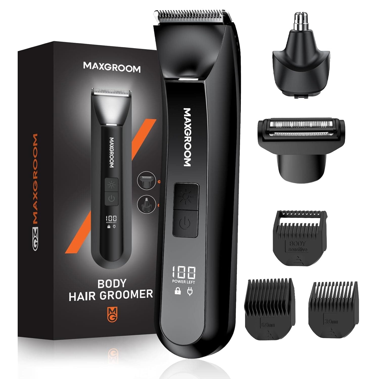 Manscape 3-In1 Body & Pubic Hair Trimmer for Men, IPX7 Waterproof Ball & Groin Shaver with LED Light, Electric Razor with Travel Pouch & USB Rechargeable, Gifts for Men (Black)