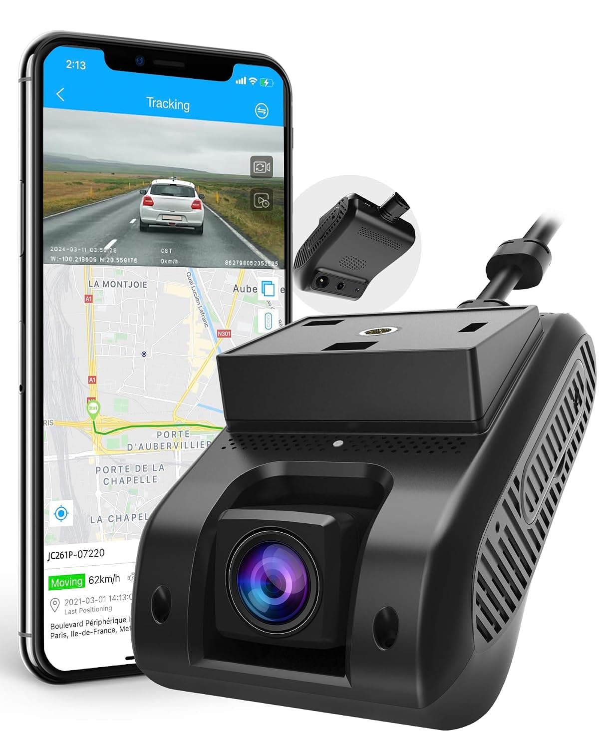 LNCOON 4G Dash Camera for Cars للسيارة، كاميرا أمامية وداخلية مزدوجة مع نظام تحديد المواقع العالمي، 1080P 24H مسجل قيادة فيديو مباشر، تسجيل حلقة، ، قطع عن بعد، مفتاح SOS، فيديو الحوادث - JC261P