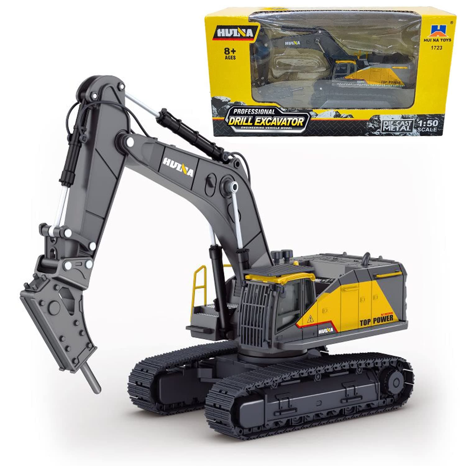 Gemini&Genius Drill Excavator Toy, Construction Engineering Vehicle Model | 1:50 Scale Realistic Driller Truck, Educational Building Playset Driller, Engineering Truck for Kids 3+