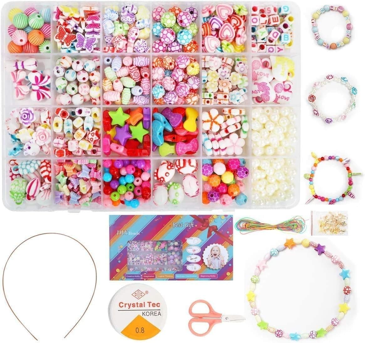 Mumoo Bear Children DIY Bead Set, 550pcs Pony Alphabet Pop Beads for Making Necklace Bracelet Ring, Art Craft & Jewellery Making Kit for Kids Girls Age 4 5 6 7 8, 24 Types