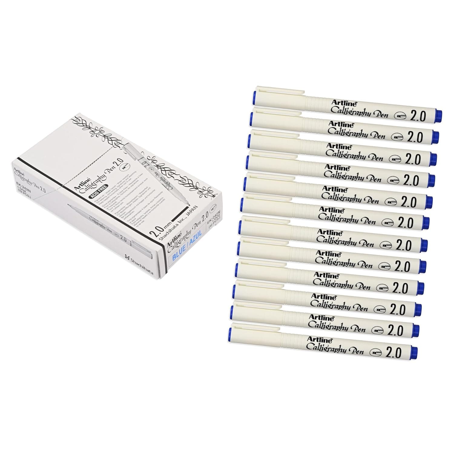 Artline English Calligraphy Pen Acid Free, 2.0mm, Flat Style, Blue Color, Pack of 12 Pieces- ARFPEK-242NBL