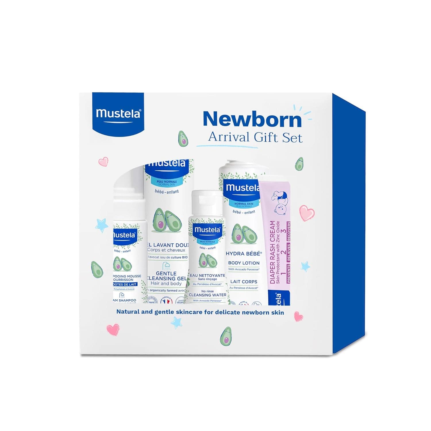 Mustela Newborn Arrival Gift Set, Baby Bath Time And Skin Care Essentials, 5 Items