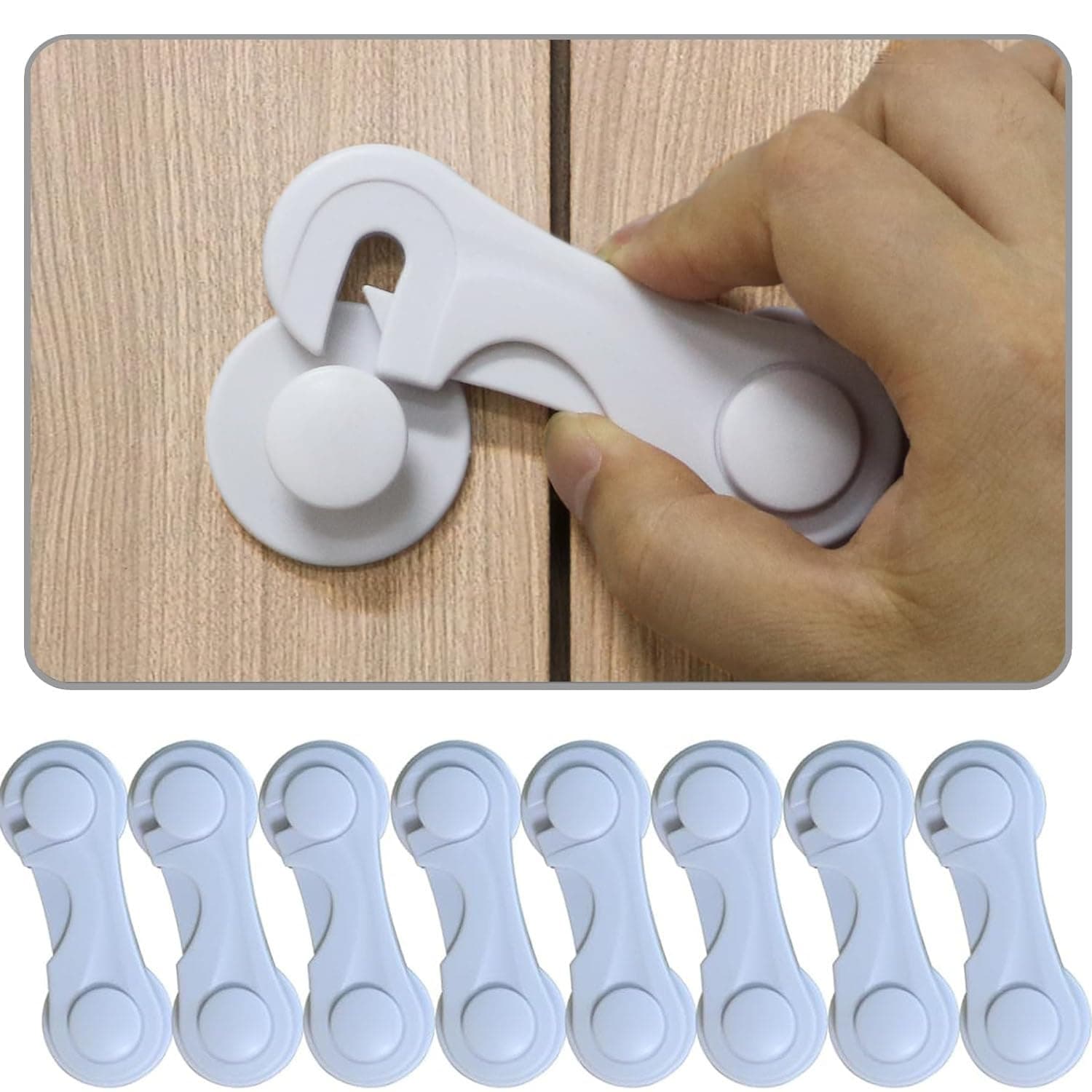 ALMEKAQUZ 8 Packs Cabinet Locks for Baby Proof and Child Safety,Baby Safety Cabinet Locks, No Drilling, Drawer Cupboards Fridge Closet and Pantry, Childproof Door Latch for Protecting Kids