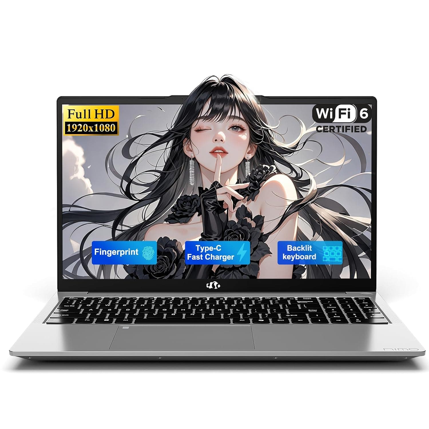 NIMO 15.6" FHD Student Laptop, Quad-Core(Beats i3, up to 3.6GHz), 8GB RAM 256GB SSD, Computer with 65W PD Fast Charging, Backlit Keyboard, Fingerprint, Wi-Fi 6, for College Study and Business Home