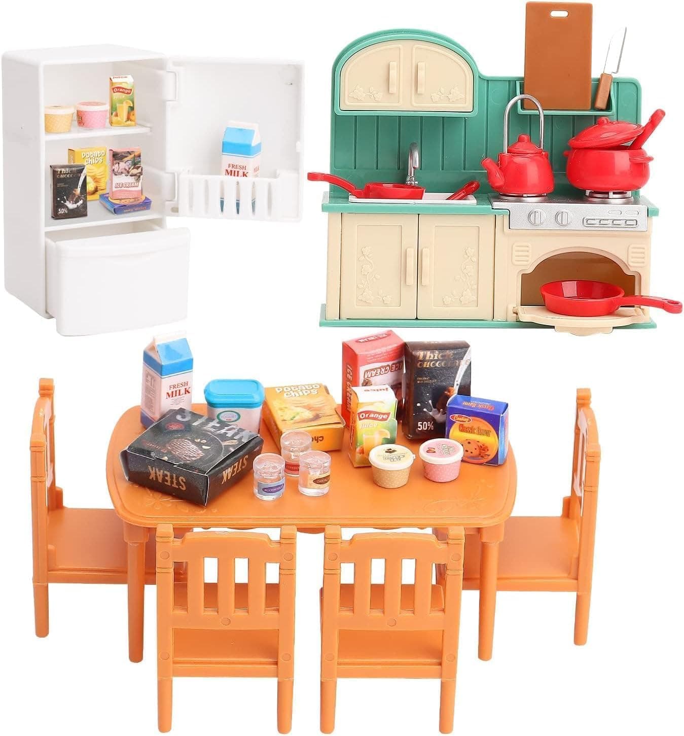 Joyzzz Toy Dollhouse Furniture, Creative Pretend Play Toy for Children, Educational Play Toys, Great for Imaginative Play and Learning, Colorful Kitchen Accessories Set