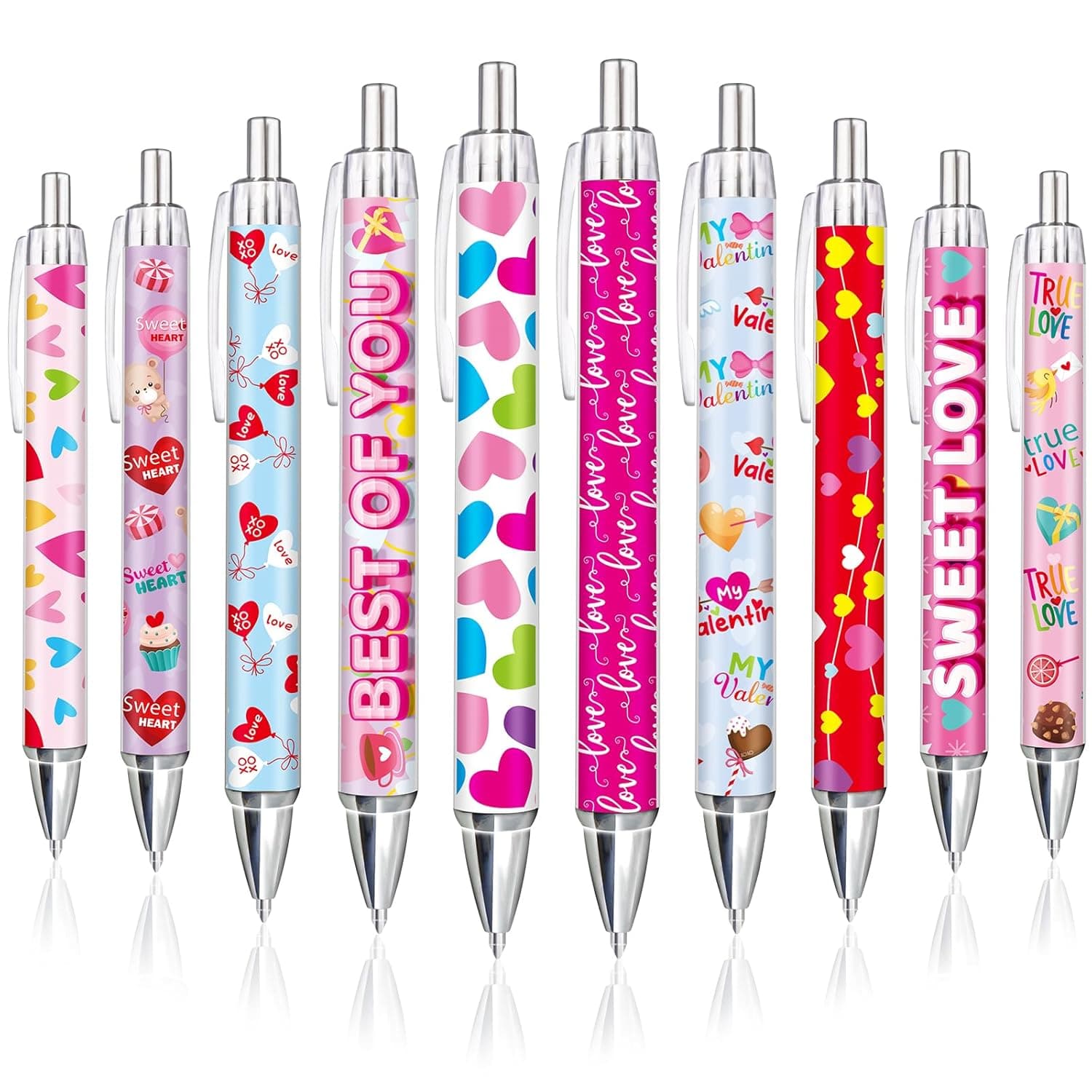 Fancy Land Valentine’s Day Ballpoint Pens Bulk Set Heart Retractable Pens Cute Black Ink Pen for Valentine Party Supplies Office School Classroom Holiday Supplies 10Pcs
