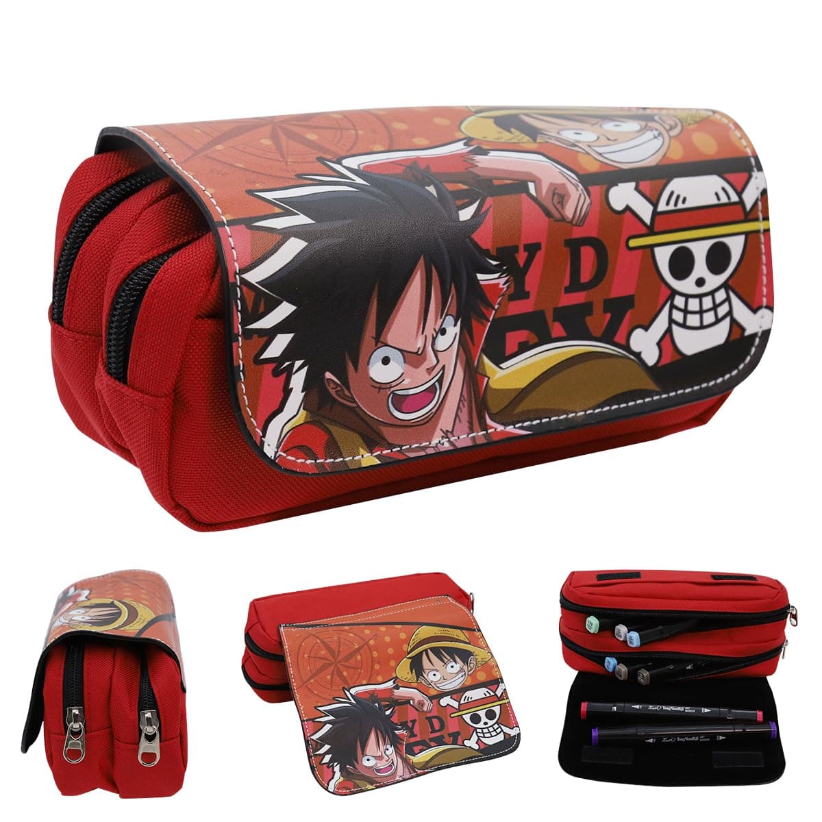 Fancyku� One Piece Pencil Case, Anime Pencil Pouch, Cartoon Prints Pen Pouch, Large Capacity PU Pencil Bag Stationery Organizer, Students Gift Children's Day Gift School Gift, One Piece, 20 x 9 x 6.5
