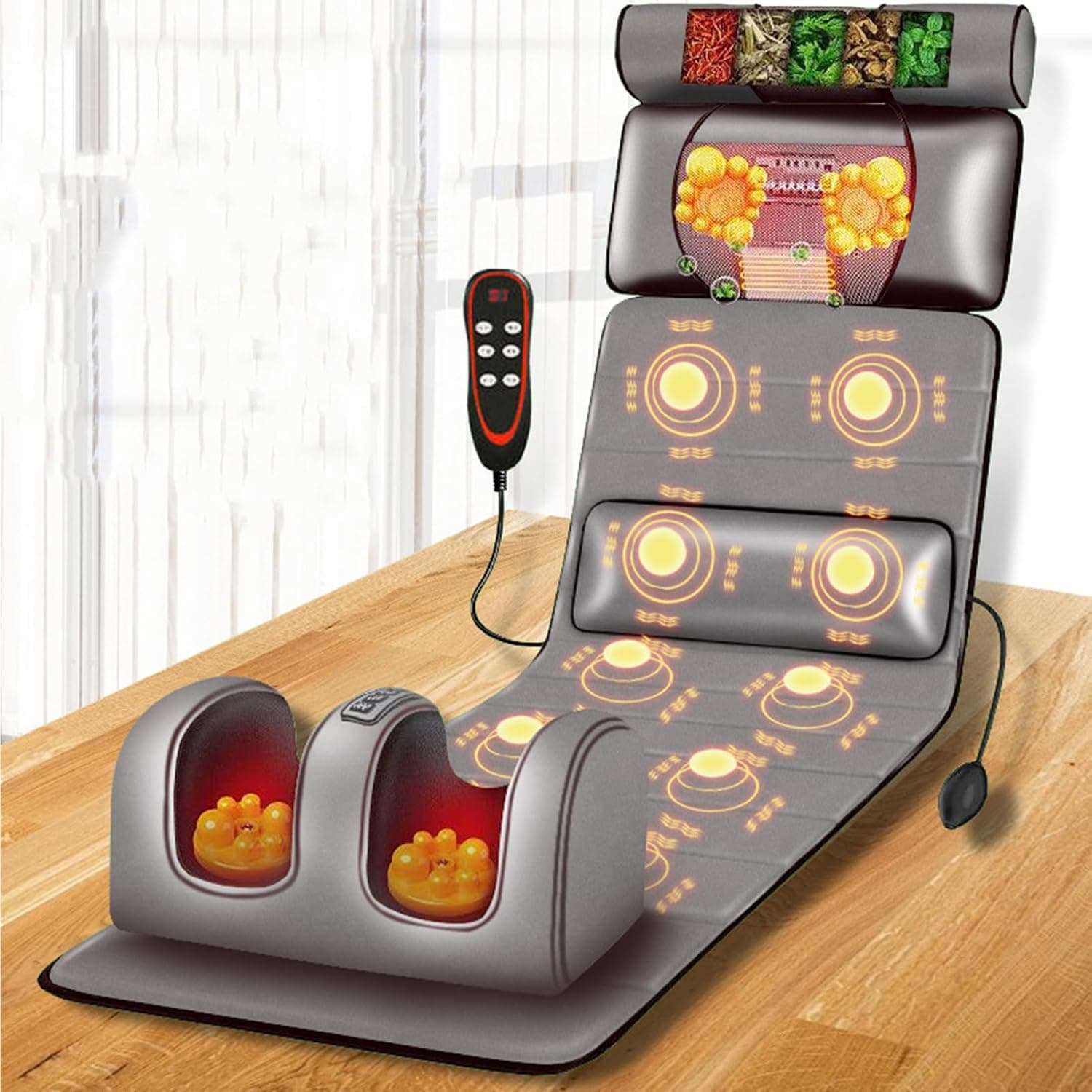 Massage Mat With Heat 10 Vibrating Nodes Full Body Massage Mat With Adjustable Pillow Heating Pads, Full Body Massage For Neck And Back Muscle Relaxation