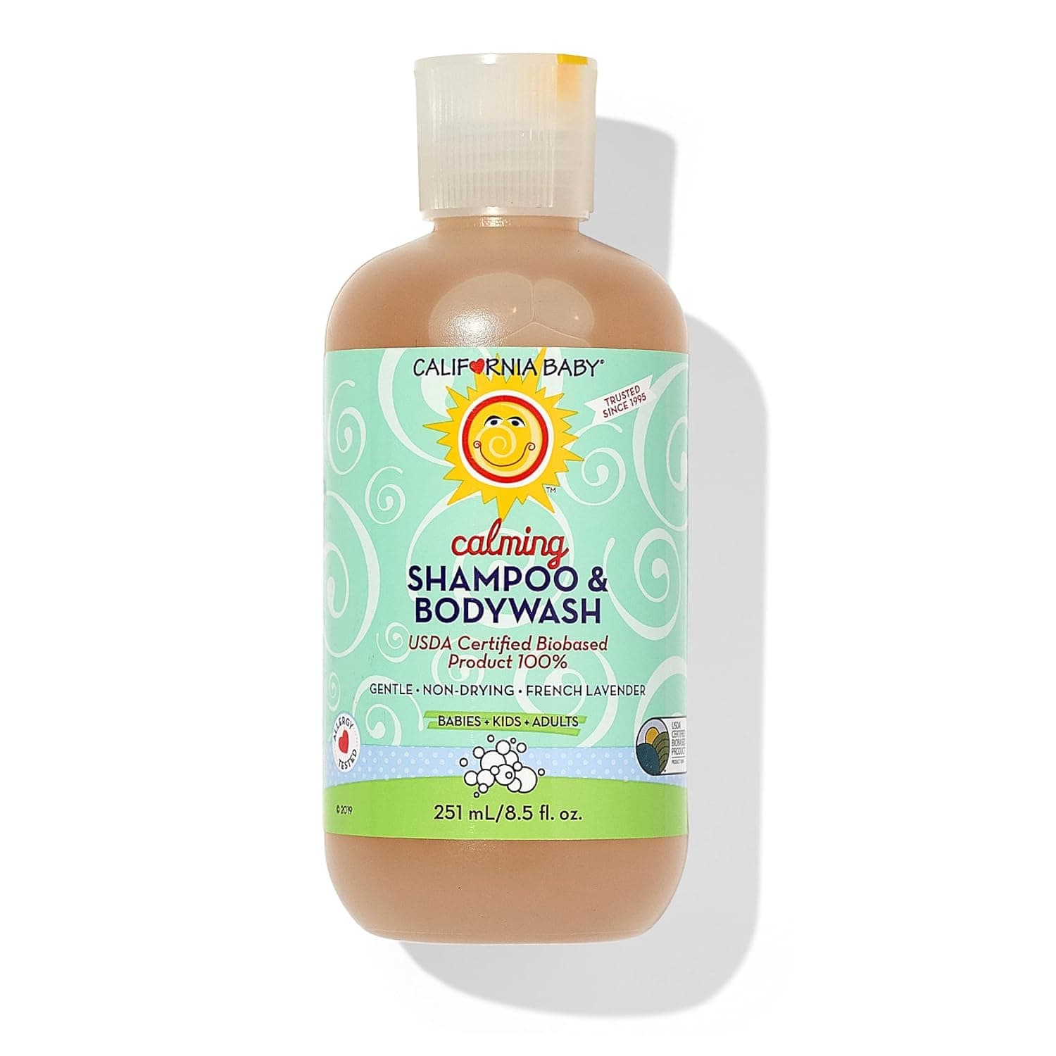 California Baby Calming Shampoo and Body Wash - Allergy Tested Baby Soap and Toddler Shampoo, for Dry, Sensitive Skin, 100% Plant-Based - USDA Certified, 251 mL / 8.5 fl. oz.