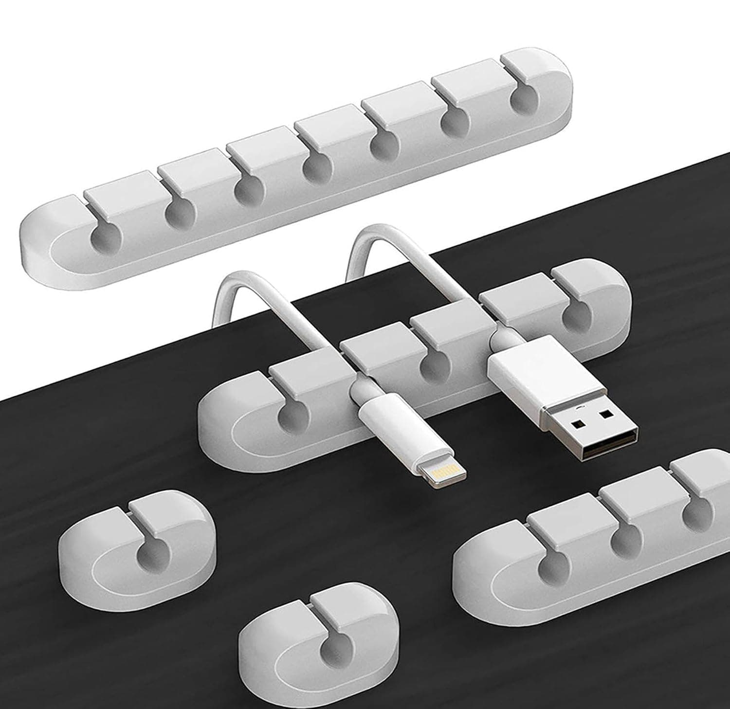 Self-Adhesive Cable Clips, Wire Protector, Set of 5 Separate Cord Holders for Desk, Cord Organizer for Home Office Desk TV Computer Wires(1, 1, 3, 5, 7 Slots) (grey)