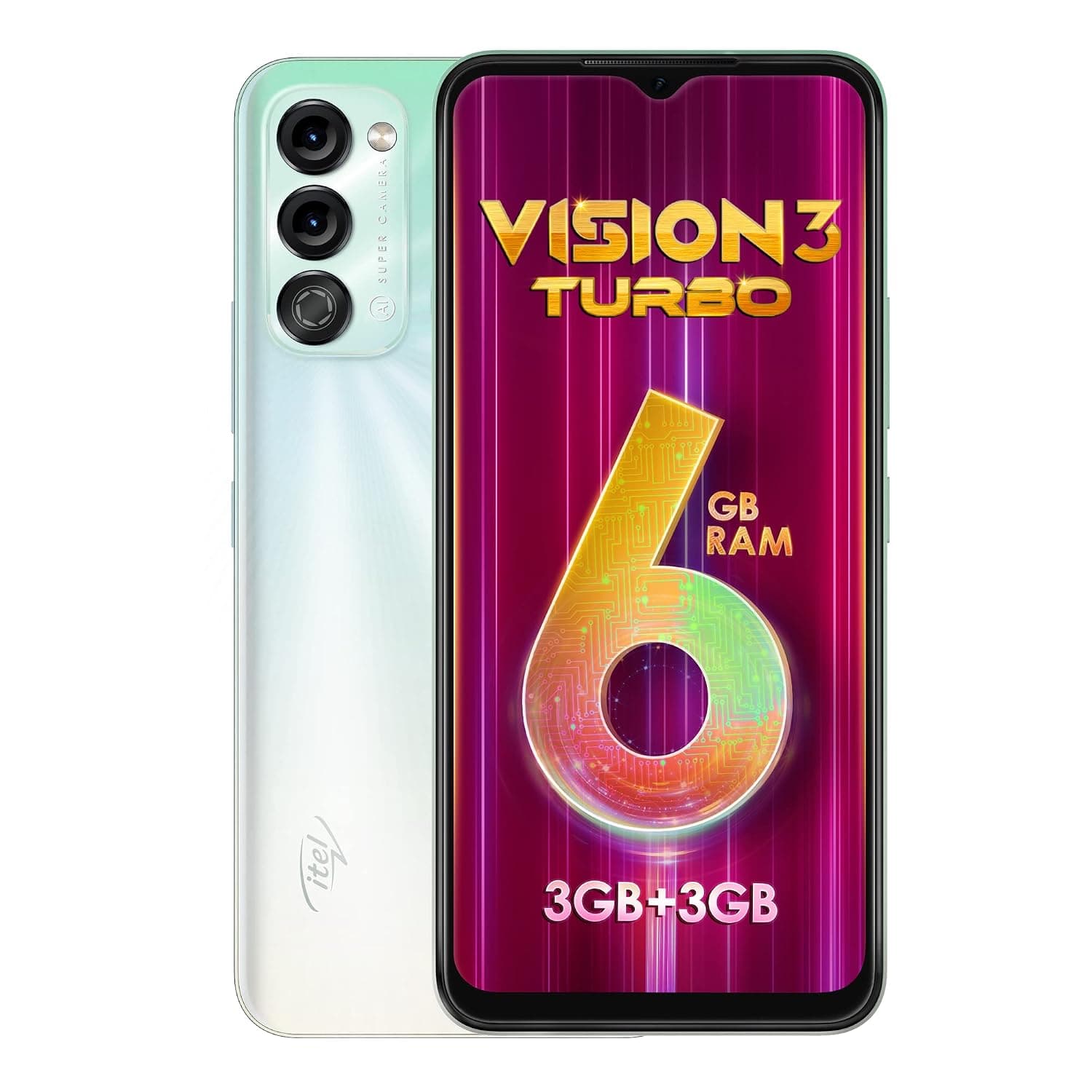 itel Vision3 Turbo (6.6-inch HD+ IPS Waterdrop Display| 3GB RAM+3GB Turbo RAM and 64GB ROM Memory |18W Fast Charging | 5000mAh Battery |Fingerprint Sensor + Face Unlock)_Multicolor Green