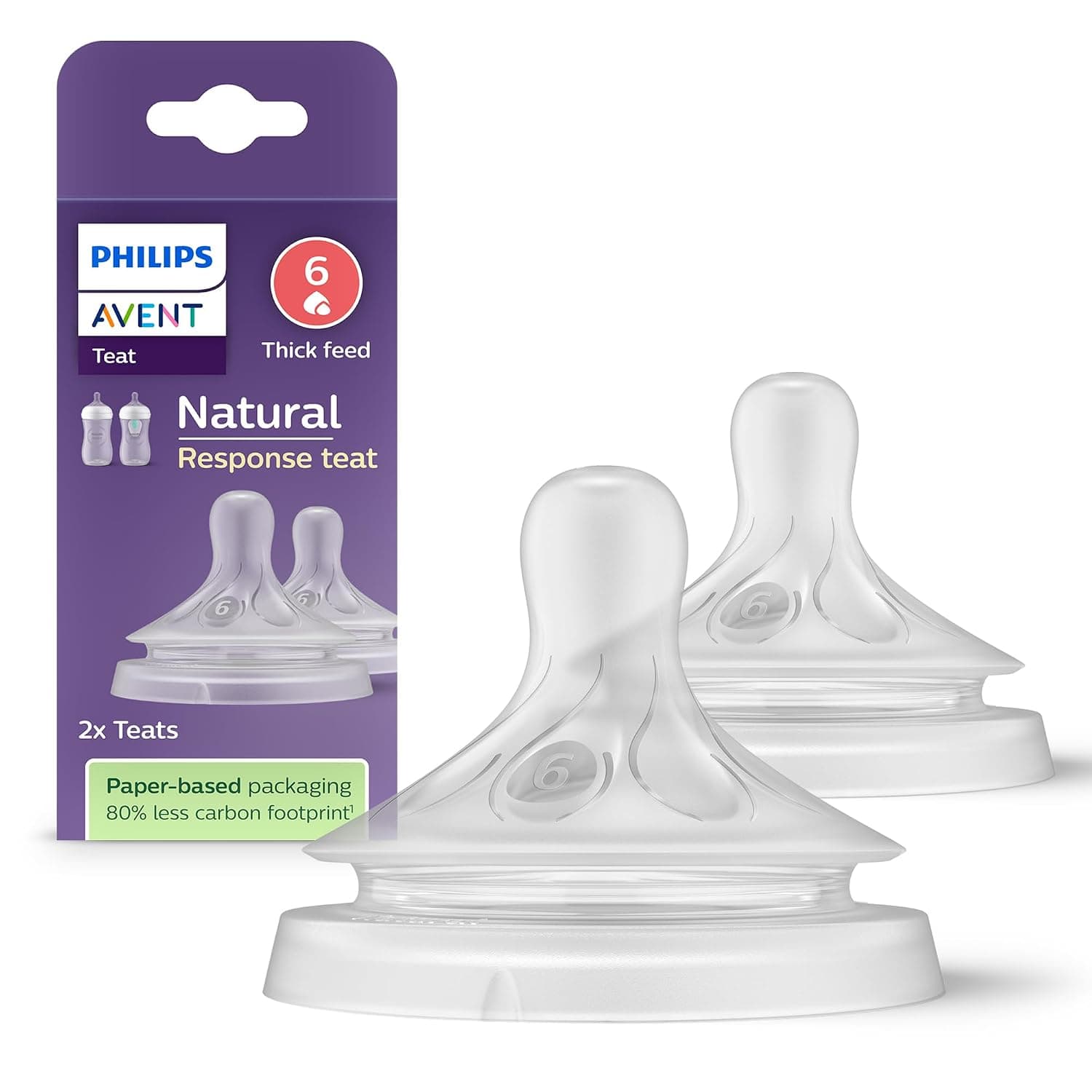 Philips Avent Natural Responsive Baby Bottle Teat, Pack of 2, 6 Months+, Size 6, Anti-Spout Pacifier, Colic and Gas Prevent, BPA Free, SCY966/02