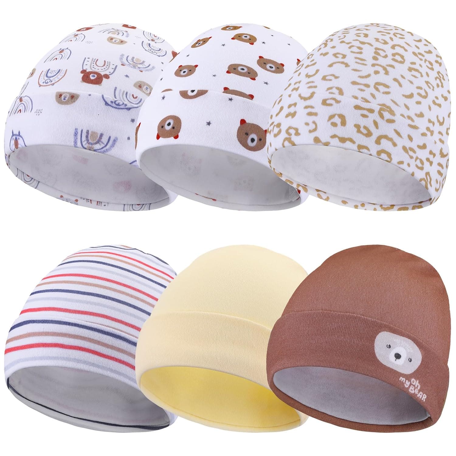 Newcotte 6 Pcs Preemie Baby Hats Cotton Preemie Caps Warm Newborn Beanie Premature Hat for Nicu Premature Boy Girl