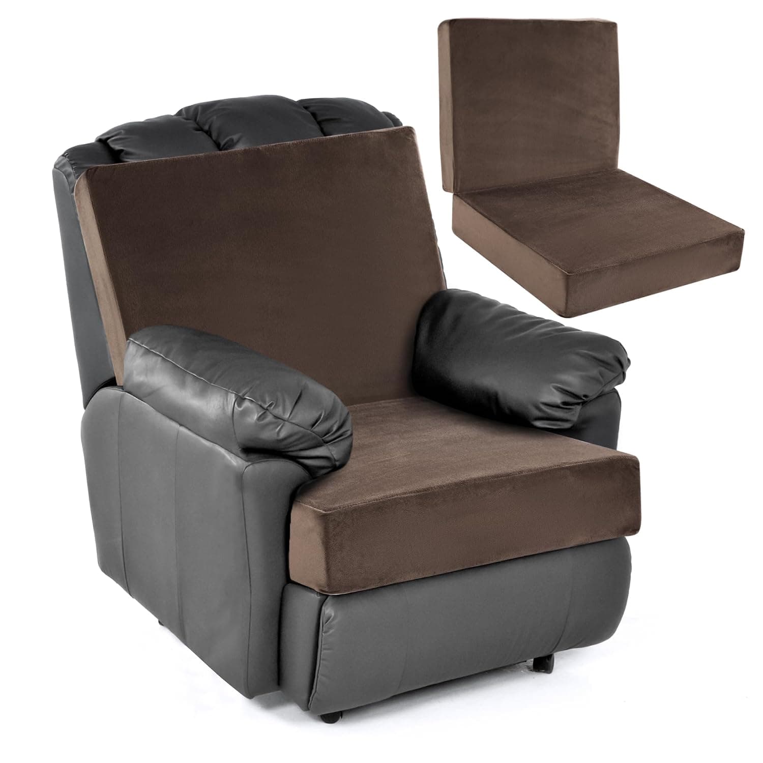 HOMBYS Foam Recliner Chair Cushions for Elderly, 4" Thick Chair Pads with Back Support for Office, Non-Slip Medium Firm Seat Cushion with Lumbar Pillow (Brown, 21.5" Backrest)