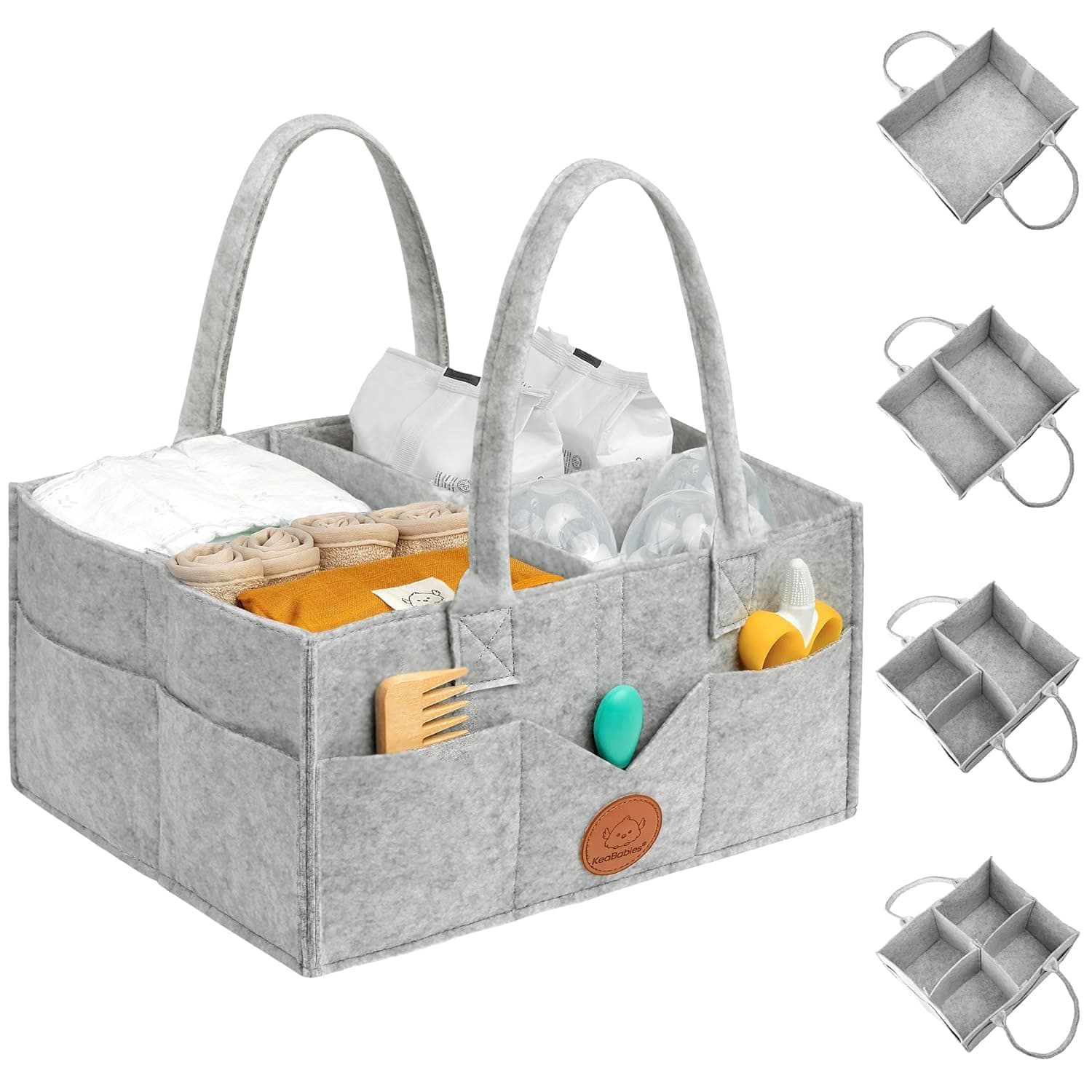 UMia Baby Diaper Caddy Organizer,Portable Felt Changing Organizer Storage Bag,Multi-Compartment Diaper & Wipes Holder,Used for storing diapers and baby wipes(Gray)