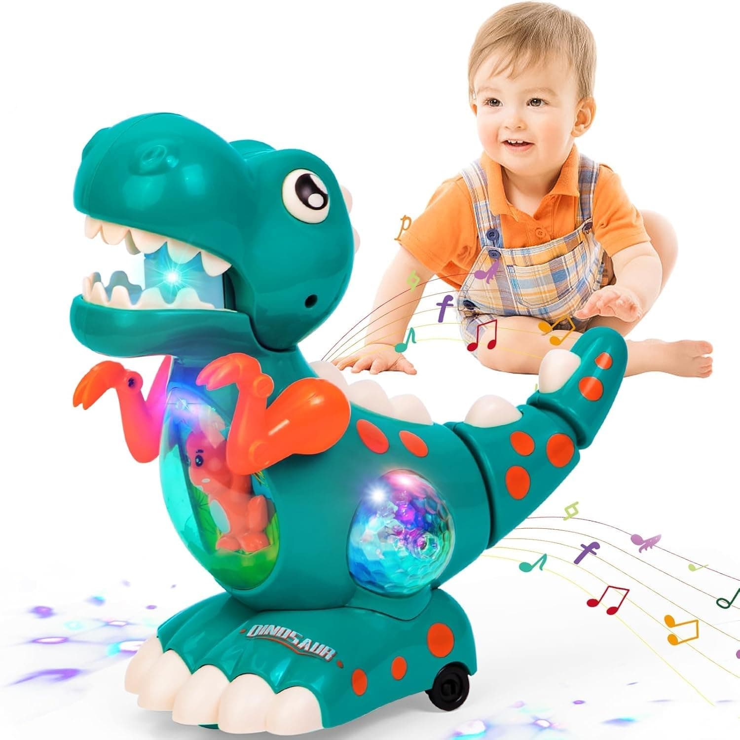 0TO1 Baby Dinosaur Toy for Kids - Crawling Walking Musical Toy with Lights & Sounds, Early Learning Sensory Play for Boys Girls (BPA-Free)