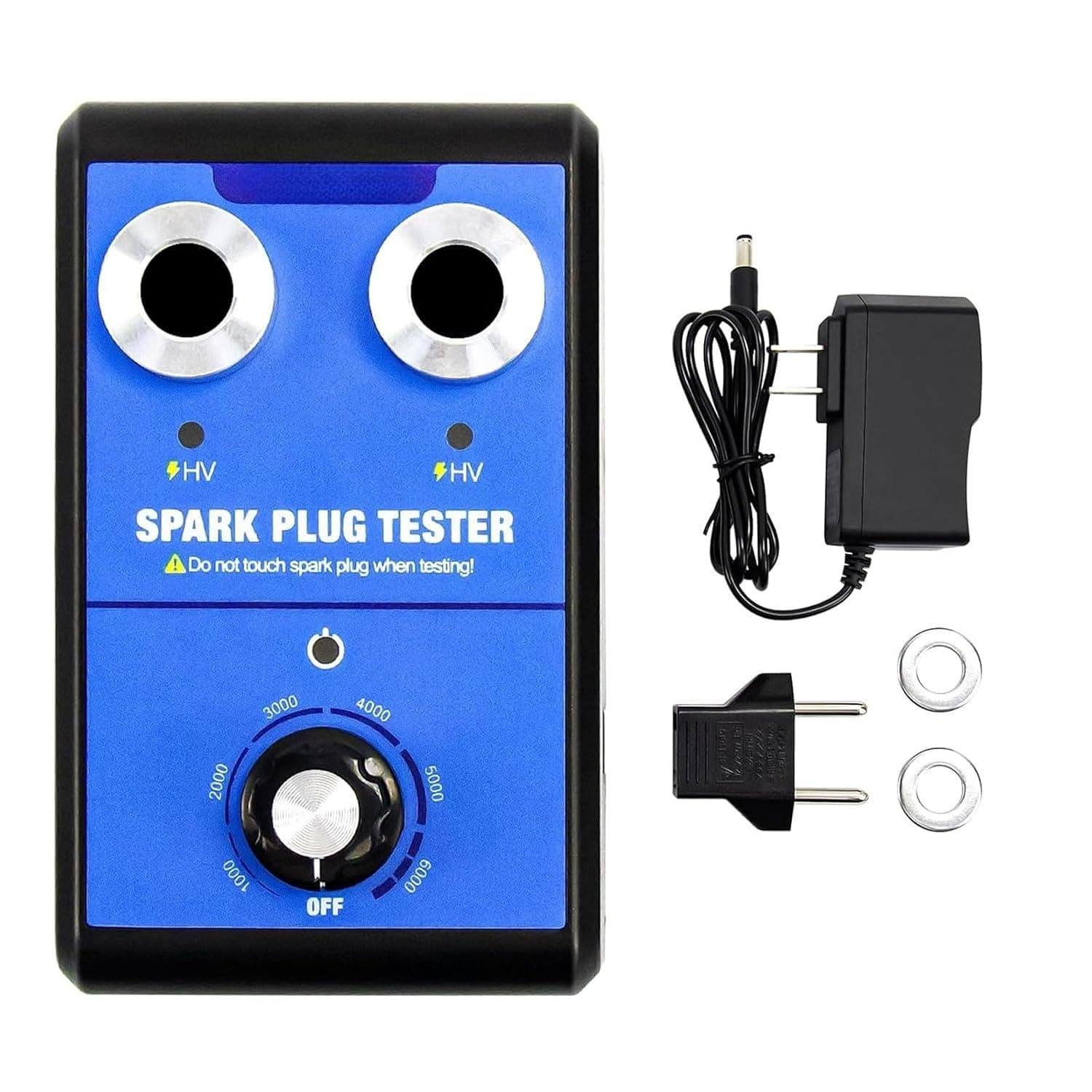 THEWHITESHOP Spark Plug Tester, Dual Holes Automotive Engine Ignition Coil Tester 0 to 6000RPM Adjustable Working Frequency Car Motorcycle Spark Tester Tool for 12V Gasoline Vehicles Spark Plug Sock