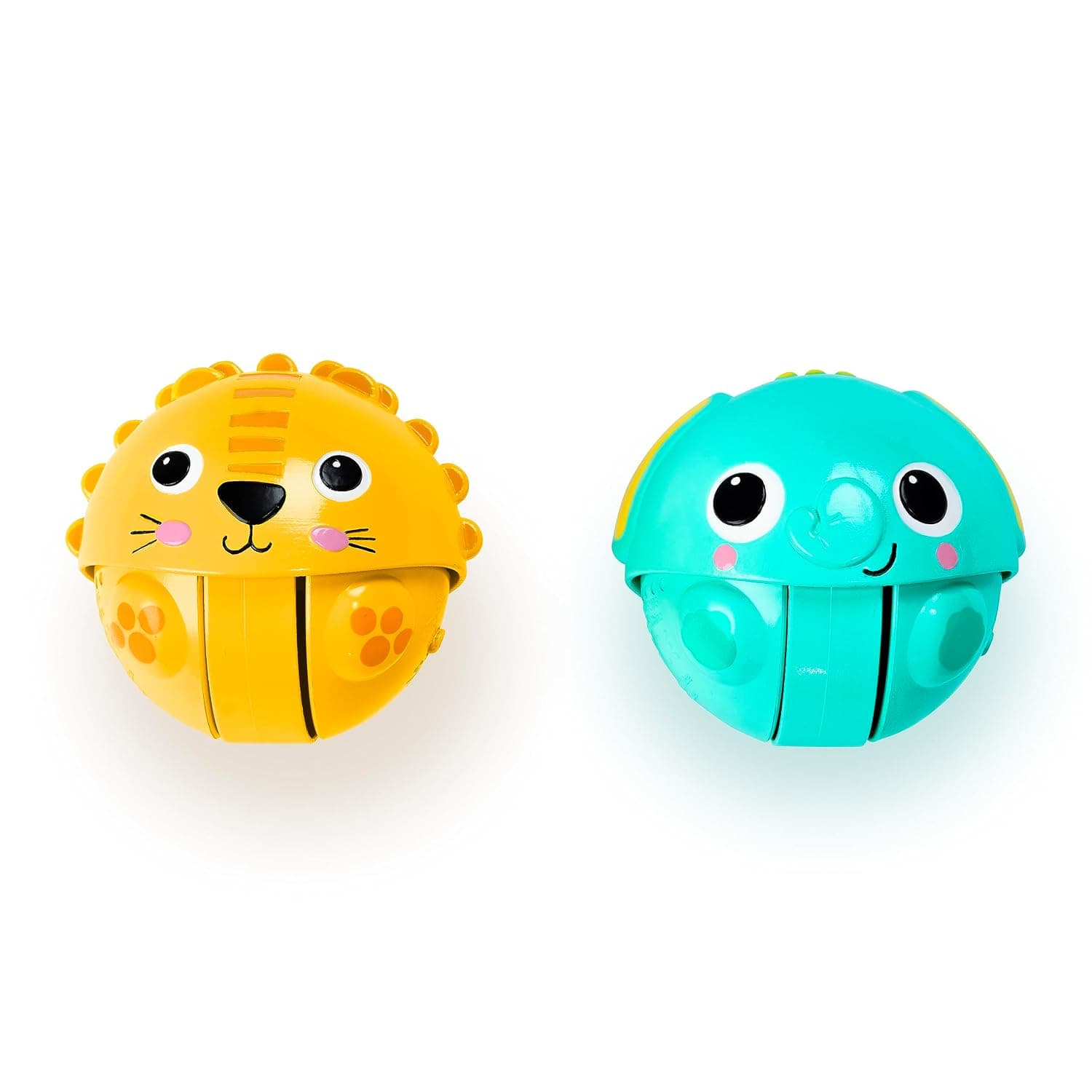Bright Starts Giggables Roll & Catch Buddy Crawling Toy, Lwe & Elephant, Unisex, Baby to Toddler, Pack of 2