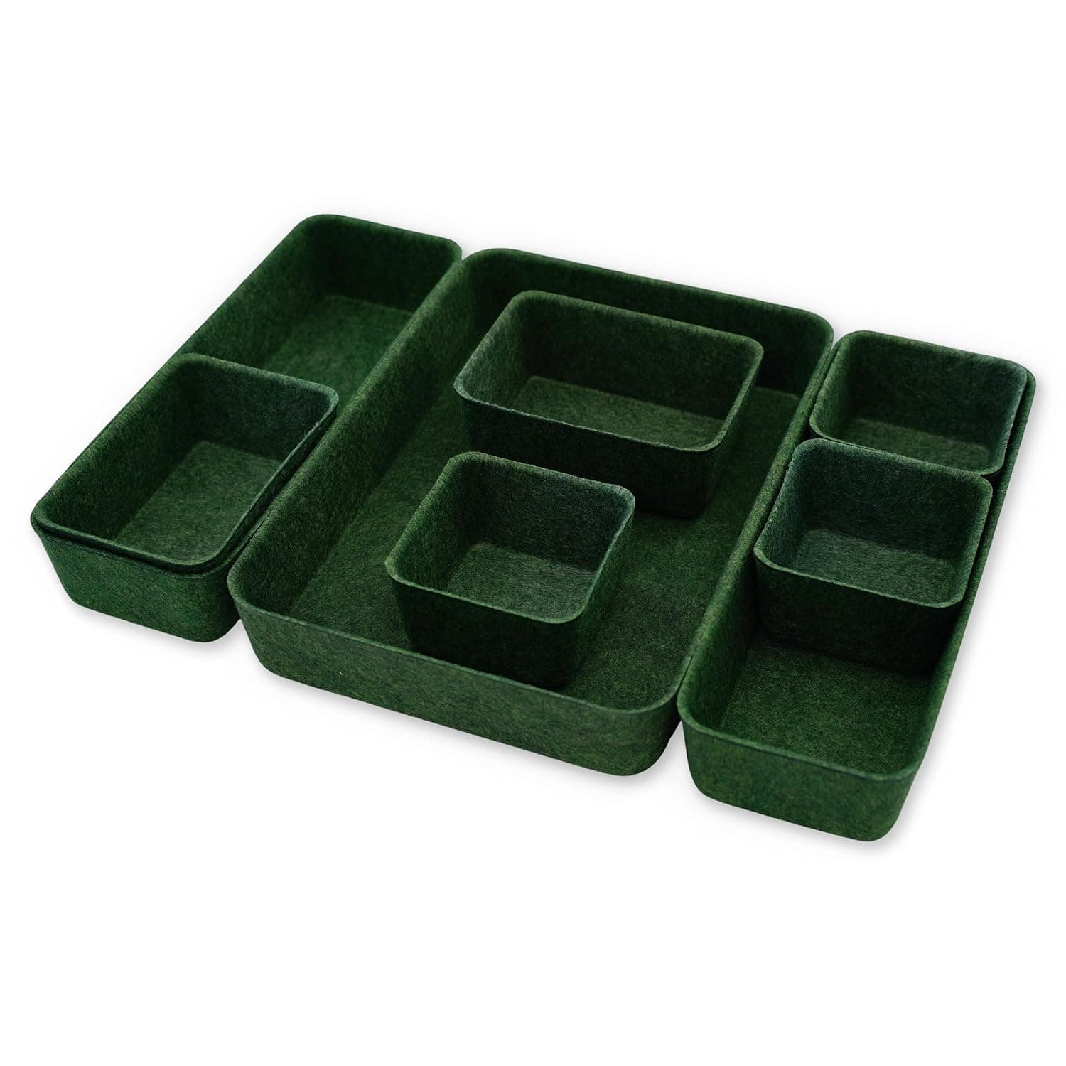 Welaxy Desk drawer organizer bins shallow trays felt storage desktop box for jewelry watches office supplies makeup small key holder minimalism 8-piece (Forest Green) | Sustainable material soft yet sturdy,multi-purpose storage, sleek minimalist lifestyle