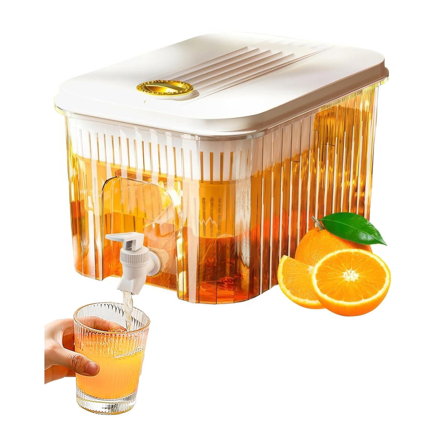 Azonee Beverage Dispenser for Fridge, Clear Premium Plastic Small Iced Water Jug Holder with Filter, Spout, Spigot Refrigerator Drinks Container for Parties, Juice Pitcher Juice Container Iced