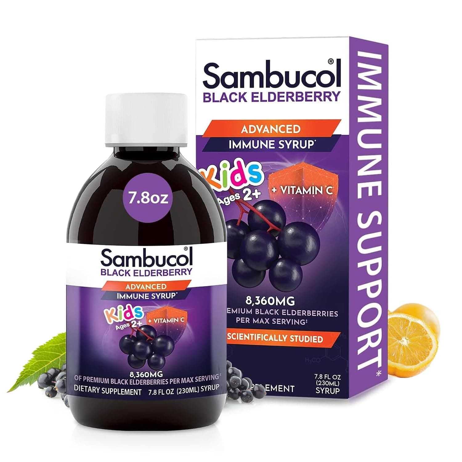Sambucol, Black Elderberry Syrup, For Kids, Berry Flavor, 7.8 fl oz (230 ml) | Elderberry Liquid with Vitamin C for Kids, High Antioxidants, Daily Wellness Support, Berry Flavor