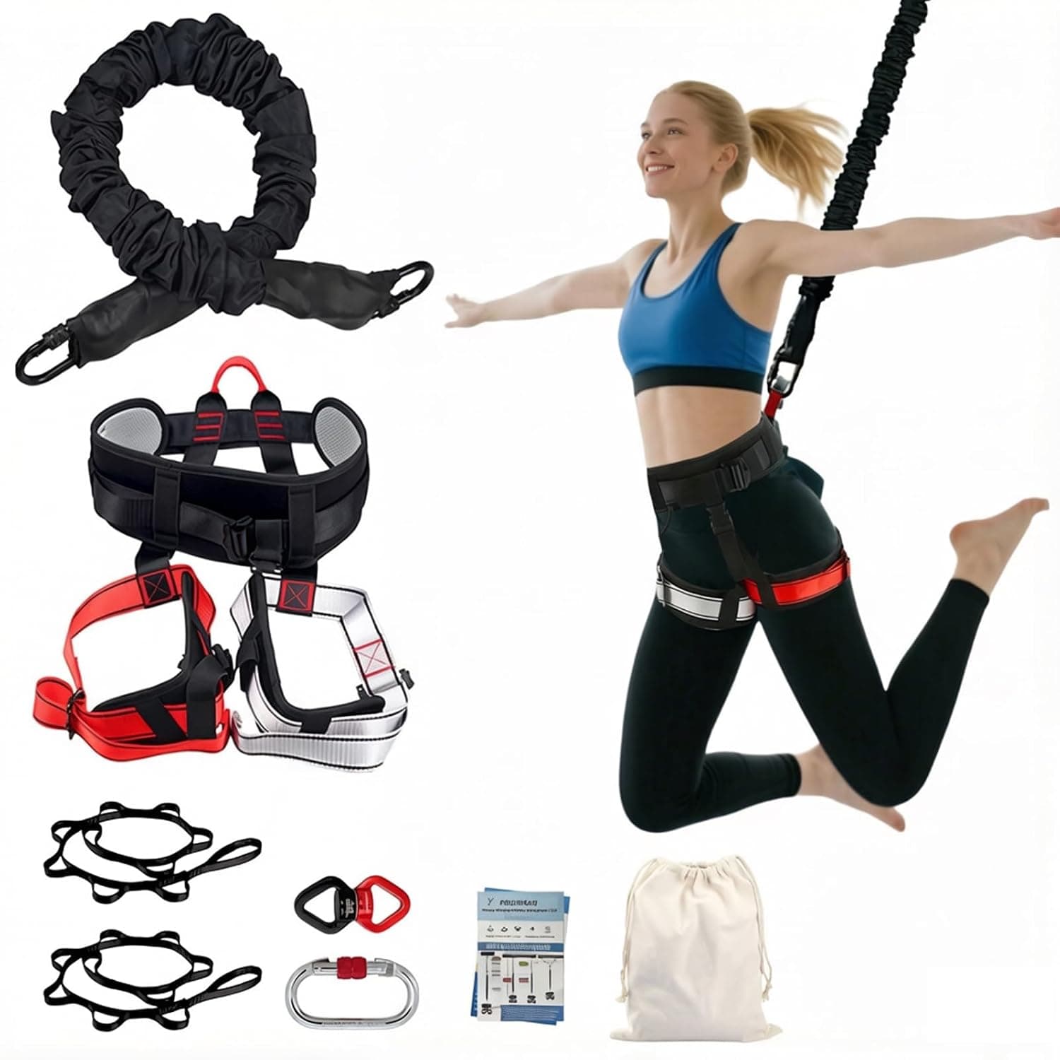 Bungee Fitness Equipment Set Heavy Cord Yoga Fitness Bungee And Harness at Home Bungee Dance Resistance Belt Rope Workout Fitness Gym Professional Training Equipment