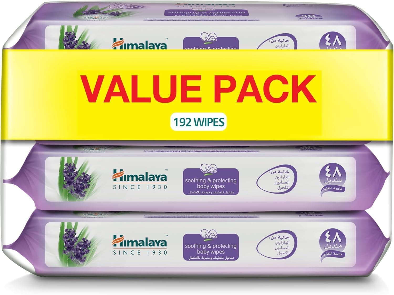 Himalaya Soothing & Protecting Baby Wipes | 48 wipes X 4 packs (192 Wipes) | Moisturise & Protects Baby Skin from Nappy Rash | Enriched with Goodness of Aloe Vera & Lavender | Alcohol & Paraben Free