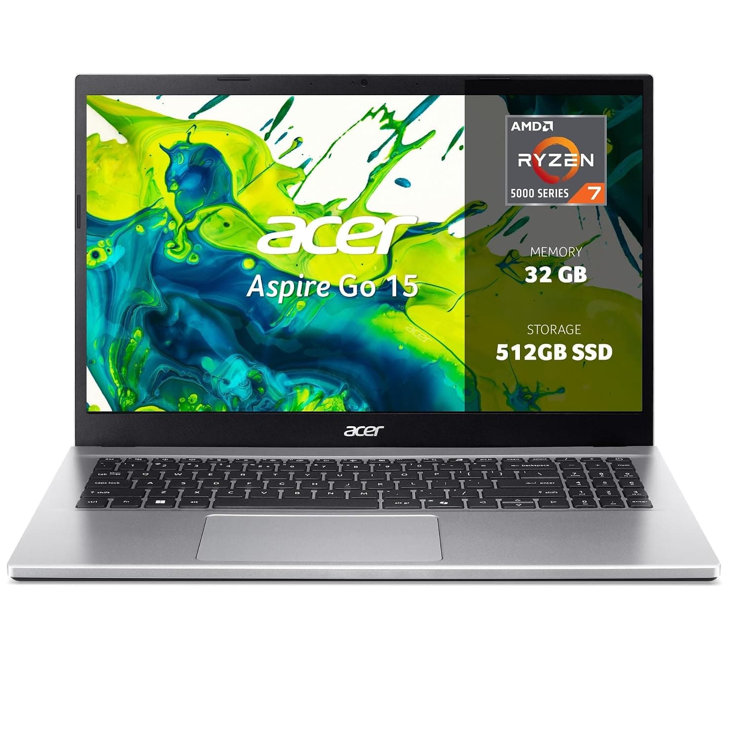 Acer Aspire Go 15 AG15-42P Laptop, 39.6 cm (15.6 inch), Full HD (AMD Ryzen 7 5825U, 32GB RAM, 512GB SSD, AMD Radeon Graphics, Windows 11 Home), Silver, Spanish QWERTY Keyboard