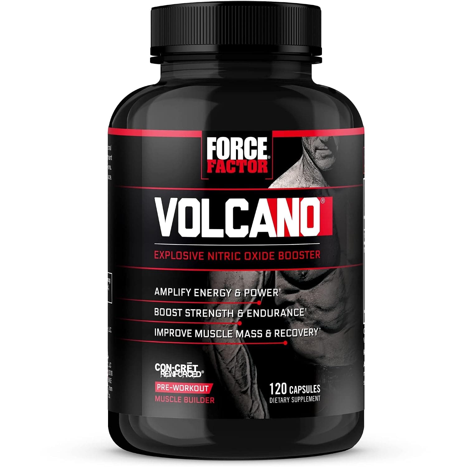 Volcano Pre Workout Nitric Oxide Booster Supplement for Men with Creatine and L-Citrulline to Boost Nitric Oxide and Energy, Build Muscle, Better Pump and Workout, Force Factor, 120 Capsules