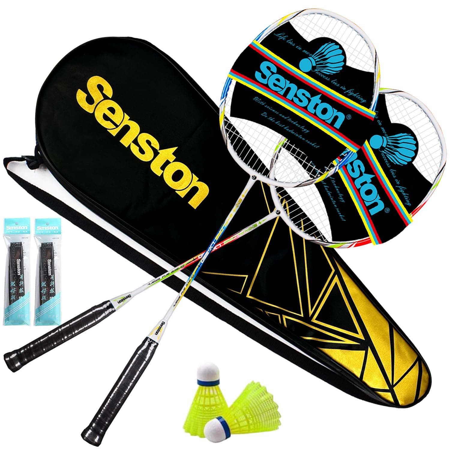 Senston Badminton Rackets Set For 2 Players, Graphite Badminton Racquets | With 1 Bag, 2 Shuttlecocks, 2 Racquet Grips, High Precision Control，Perfect For Family, Beginners & Outdoor Games