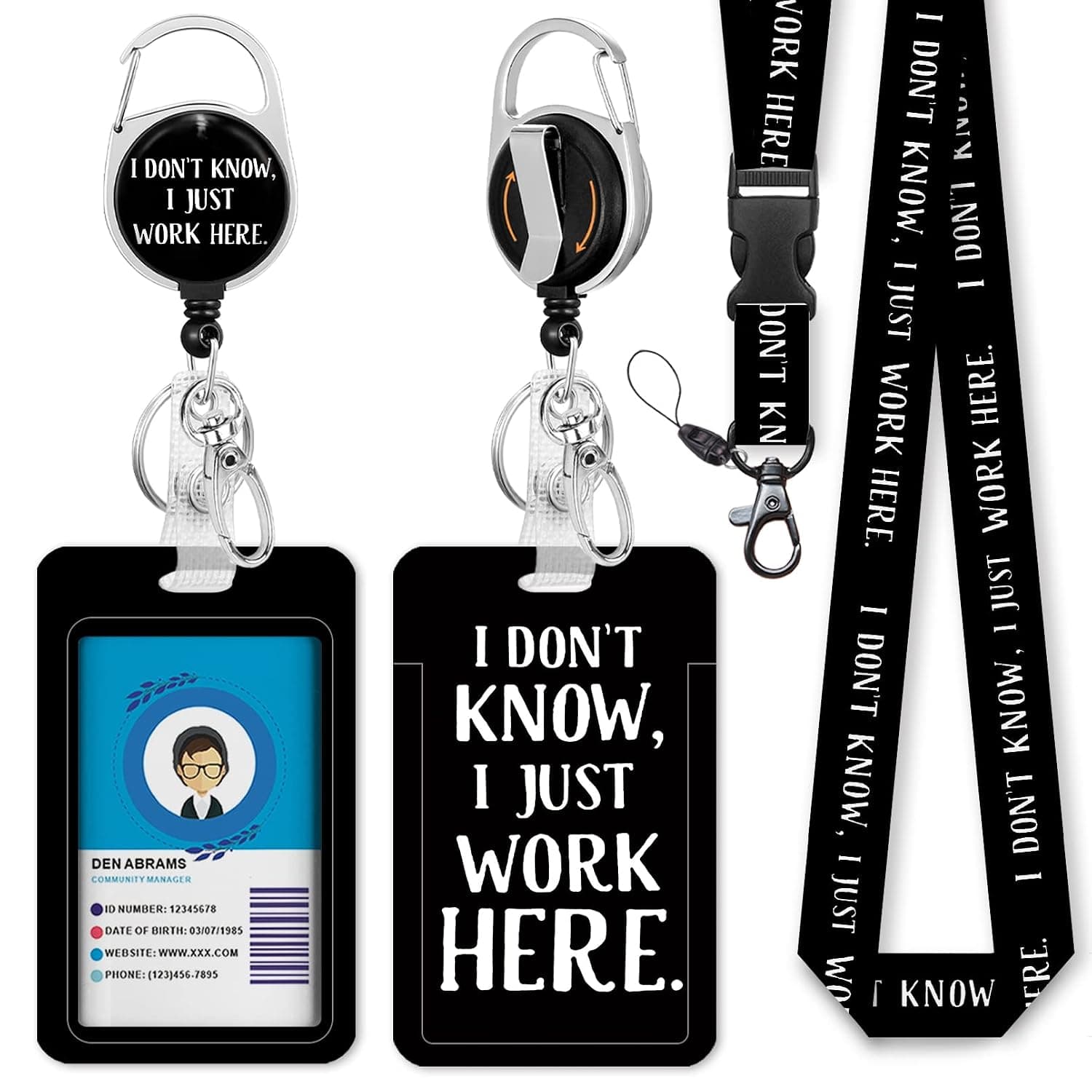 Immaturus Retractable Badge Holders with Detachable Lanyard, Funny Id Card Holder Keychain Vertical ID Protector Clips, Fashionable Name Tags Clips with Heavy Duty Badge Reel | Funny Work Card Holder, Keys, 360 Rotate Carabiner, Vertical Name Tag, Detachable Lanyard, Women Teacher Nurse Office, Gifts