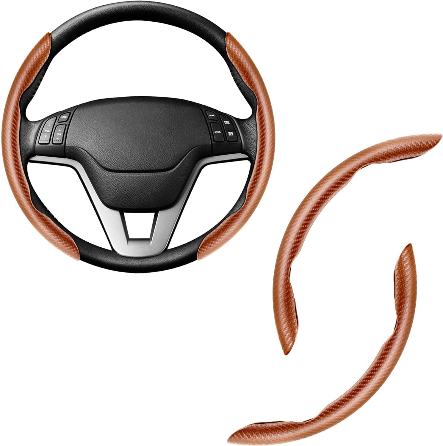 Amiss Car Carbon Fiber Anti-Skid Steering Wheel Cover/Interior Accessories, Segmented Butterfly Universal 99% Wheel Cover Protector (Champagne)