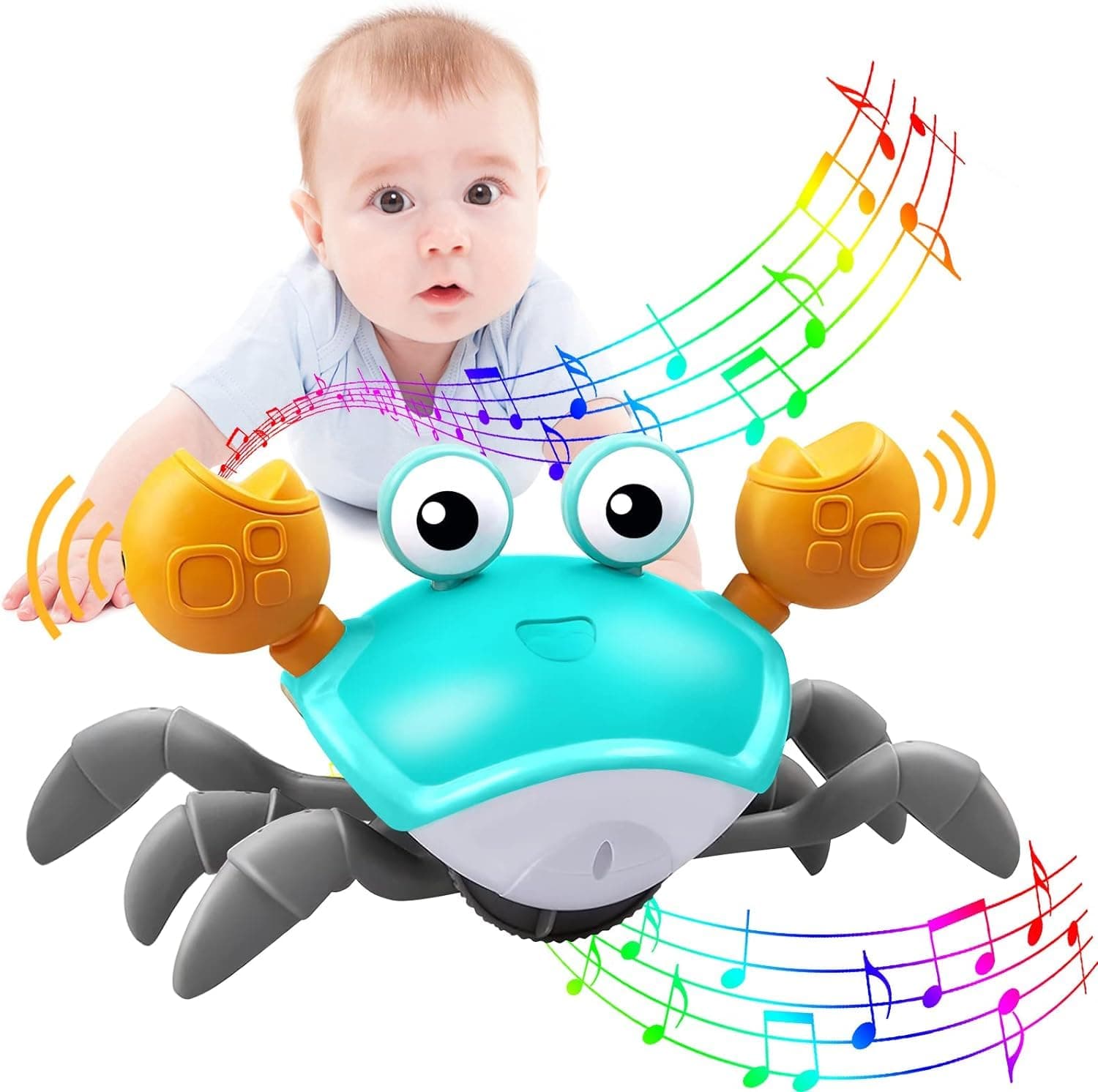 E-Lesiure Crawling Crab Baby Toys, Tummy Time Toy for 3 4 5 6 7 8 9 10 11 12 Month Boy Girl with Learning Crawl System Music, Sensing Crab, Walking Toddler Birthday Gift(Green)